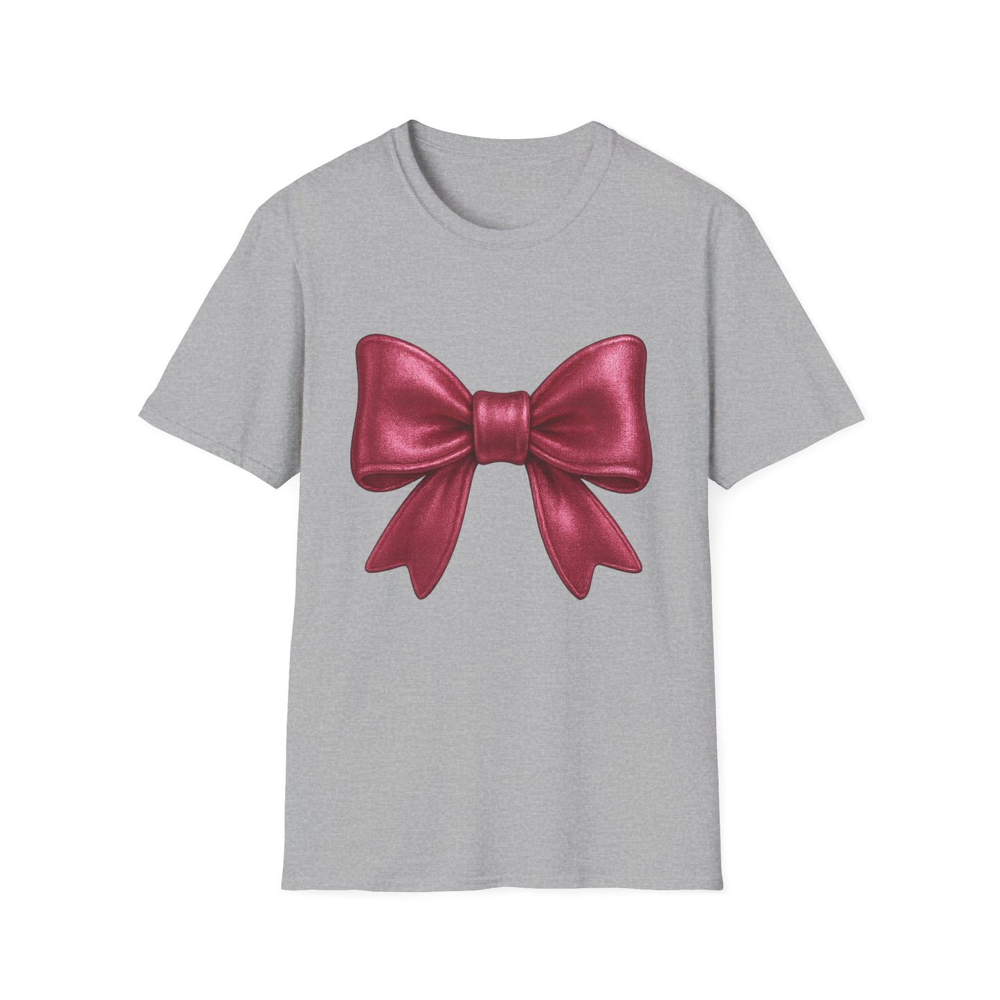 Metallic Burgundy Bow T-Shirt π | Elegant Cute Graphic Tee | Unisex Softstyle Shirt | Gift for Her, Aesthetic Outfit, Celebration Wear