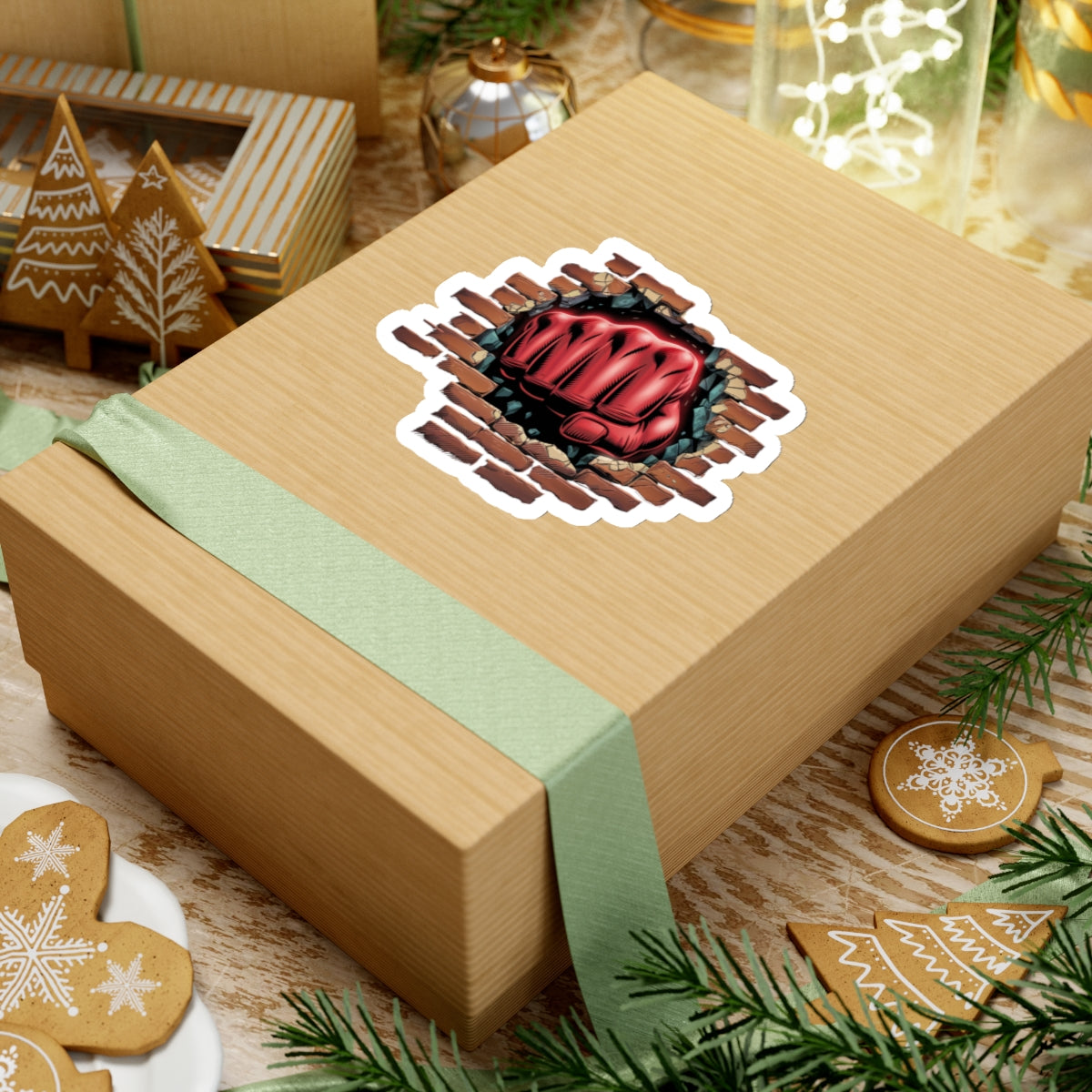 Sticker Red Fist Brick Wall Smash Kiss-Cut Sticker