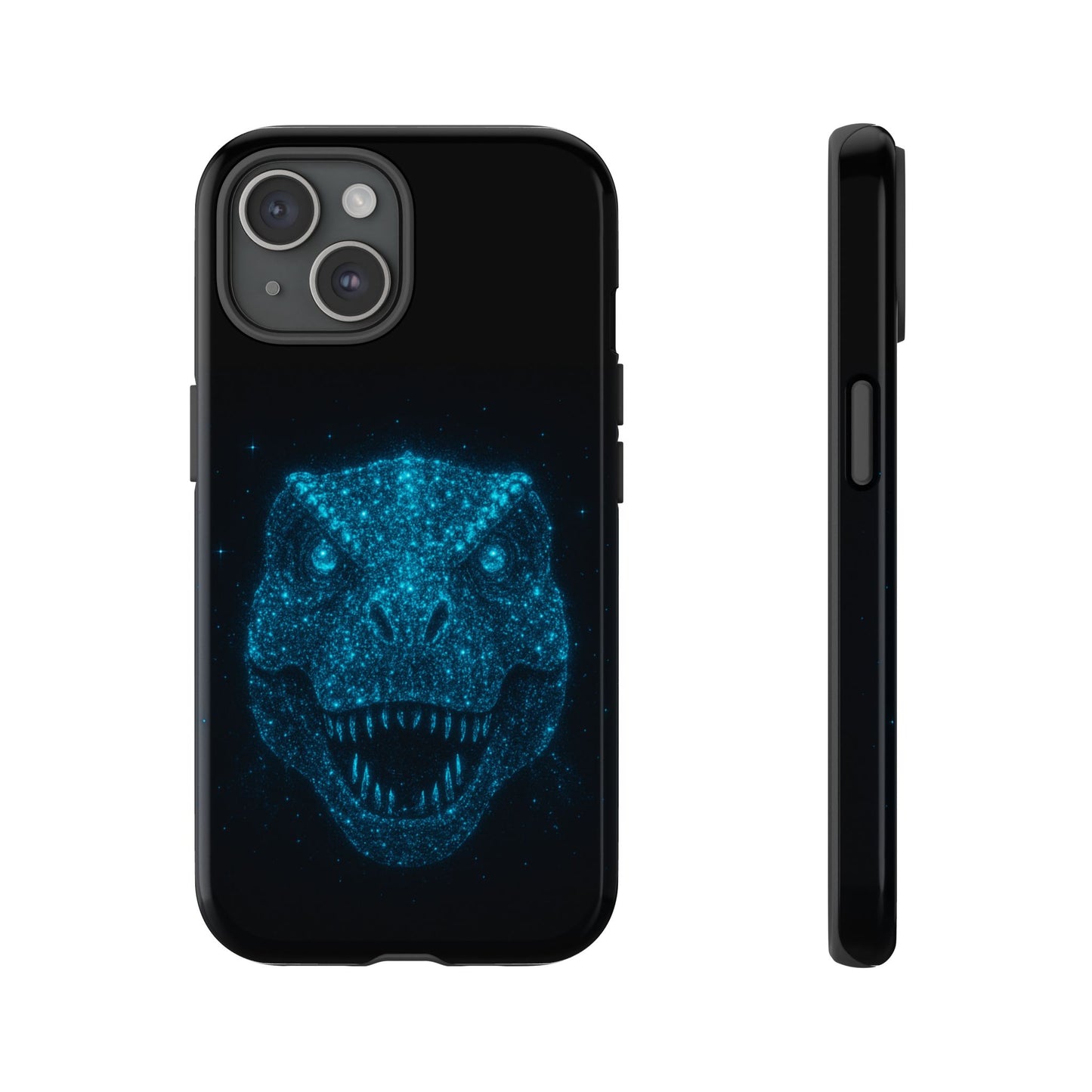Bioluminescent Particle T-Rex iPhone Case - Galaxy-Style Cosmic Dino on Tough Dual-Layer Cover, Gift for Dino & Space Fans
