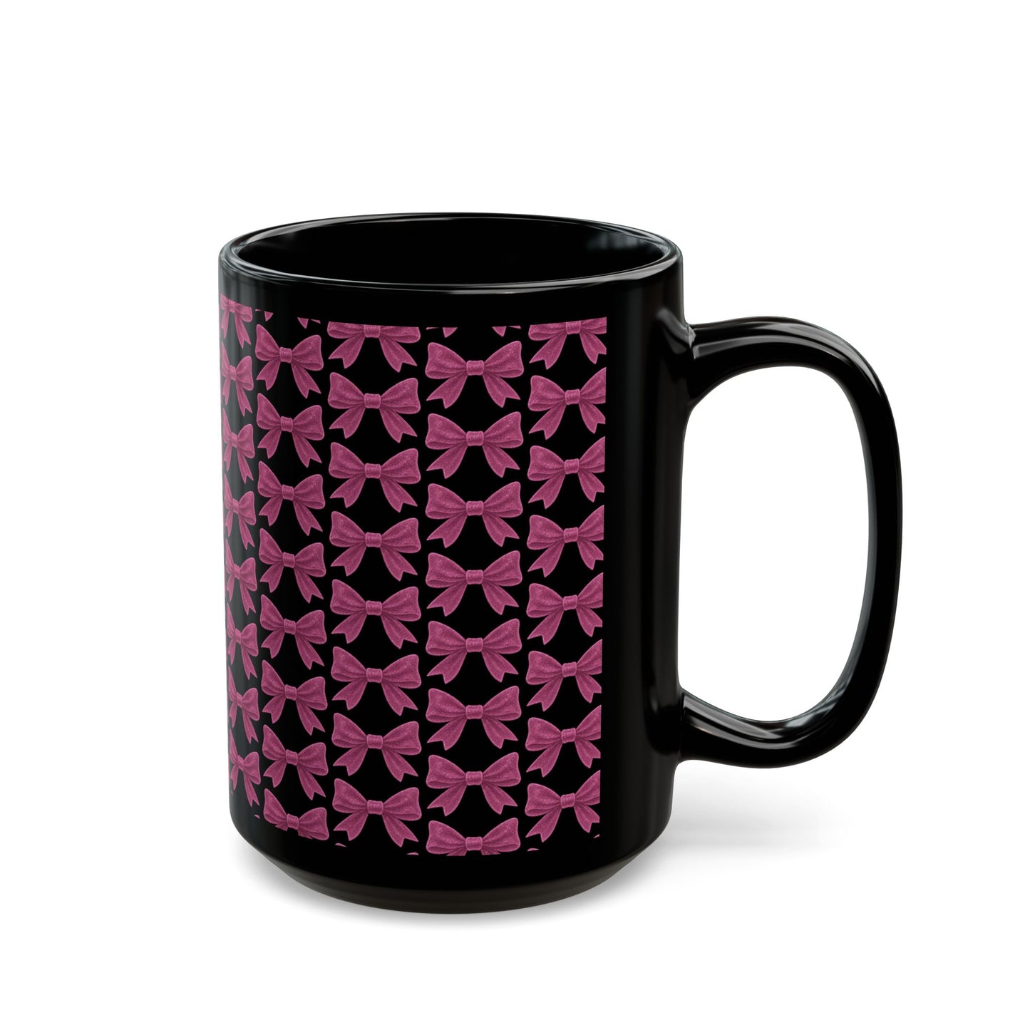 Mug with Sparkling Pink Bow Pattern Feminine Cup Unique Decor Black Pink Kitchen Mug
