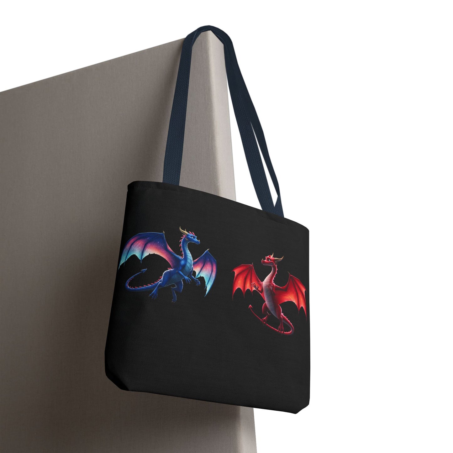 Double-Sided Fantasy Dragon Tote Bag - Cute Green & Blue-Red Dragons, Eco Canvas Book Lover Gift, Reusable Shopping Tote