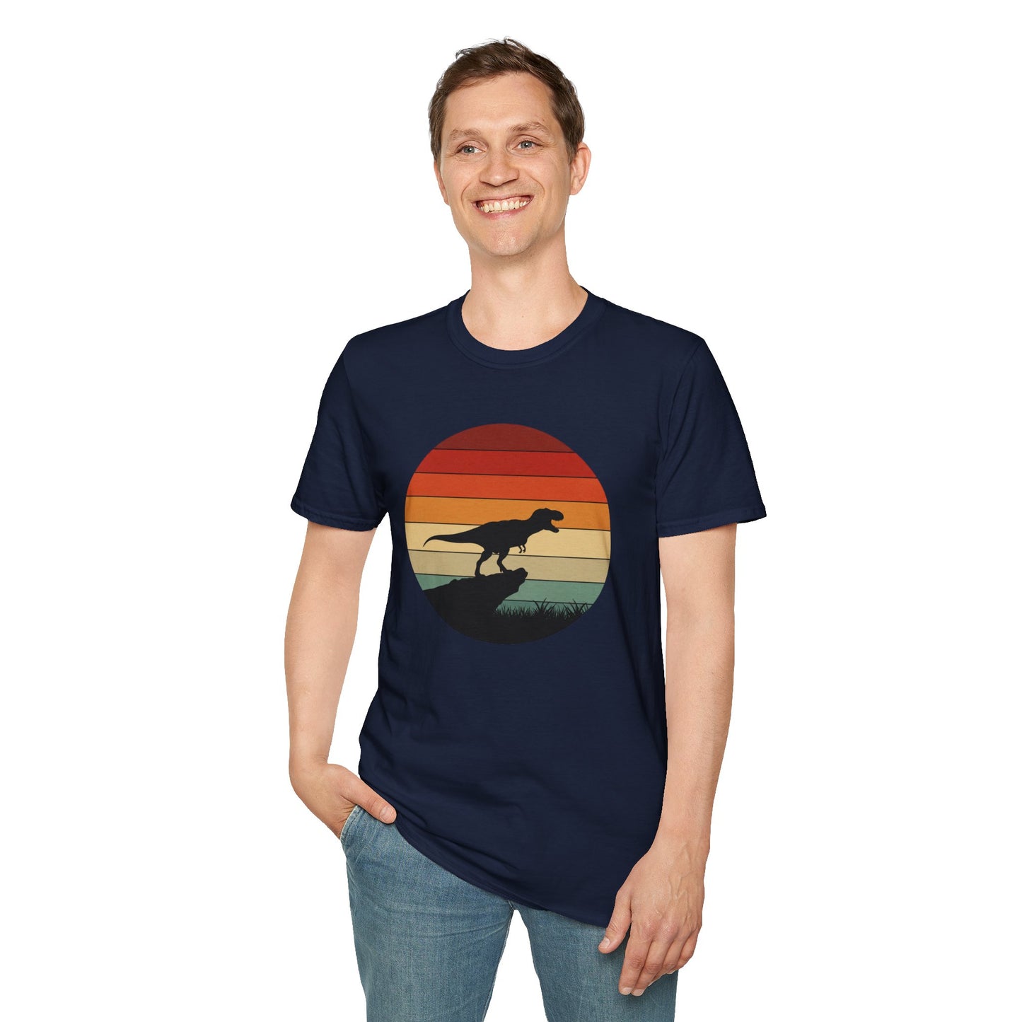 Retro T-Rex Dinosaur Shirt for Men Women - Vintage Sunset Graphic Tee - Unisex Jurassic Gift Idea Funny Casual Dino T-Shirt