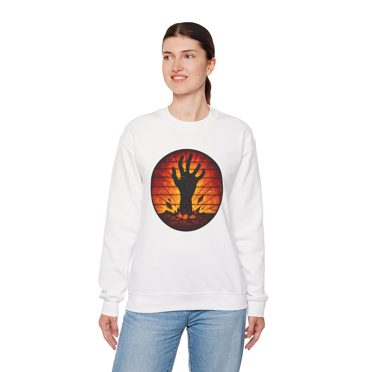 Zombie Hand Sweatshirt, Creepy Rising Hand Crewneck, Halloween Graveyard Sweatshirt, Spooky Hand Emerging, Gothic Horror Sweater