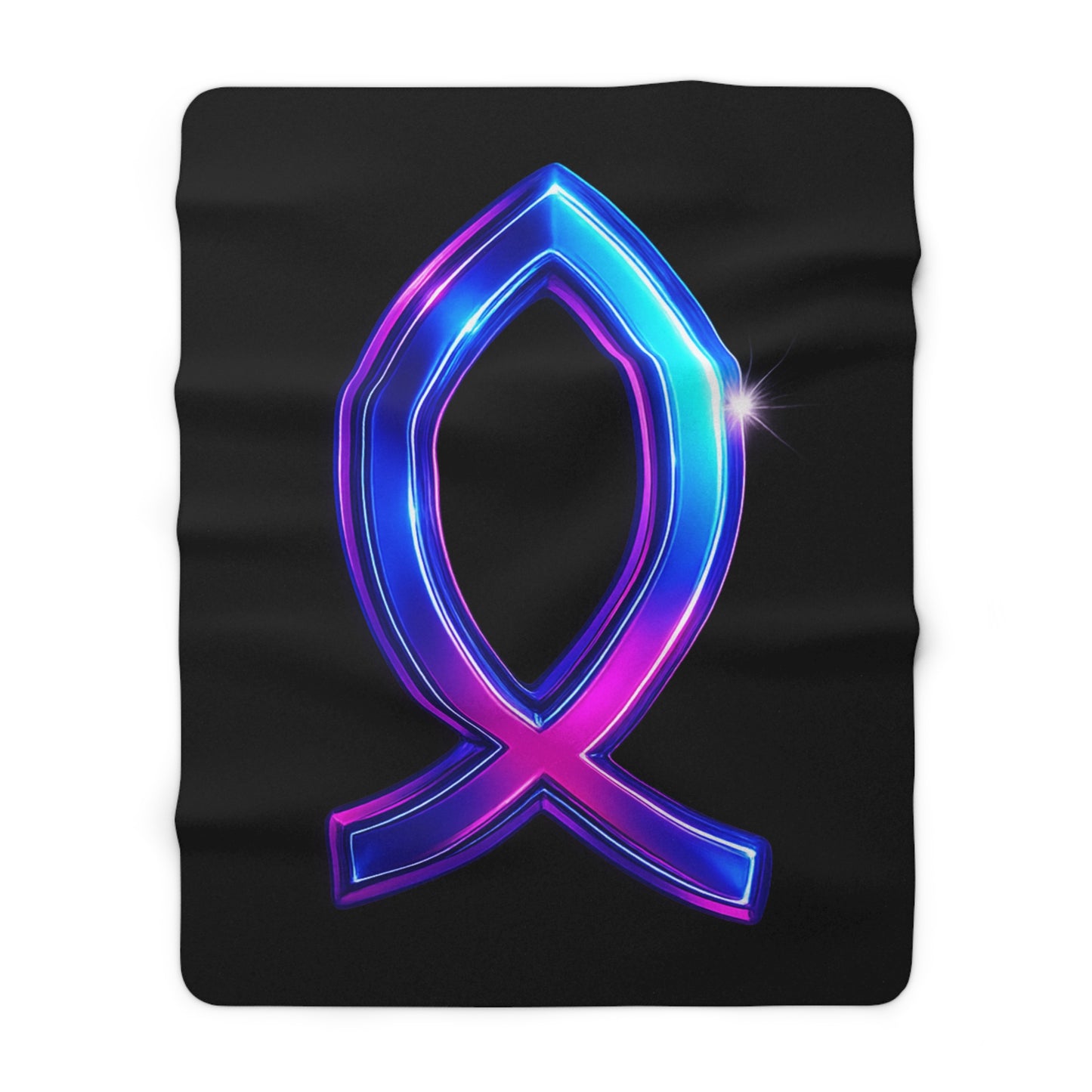Neon Faith Sherpa Fleece Blanket, Futuristic Blue And Pink Symbol Design, Soft Glow Throw Blanket For Home Decor, Gifts, And Cozy Comfort