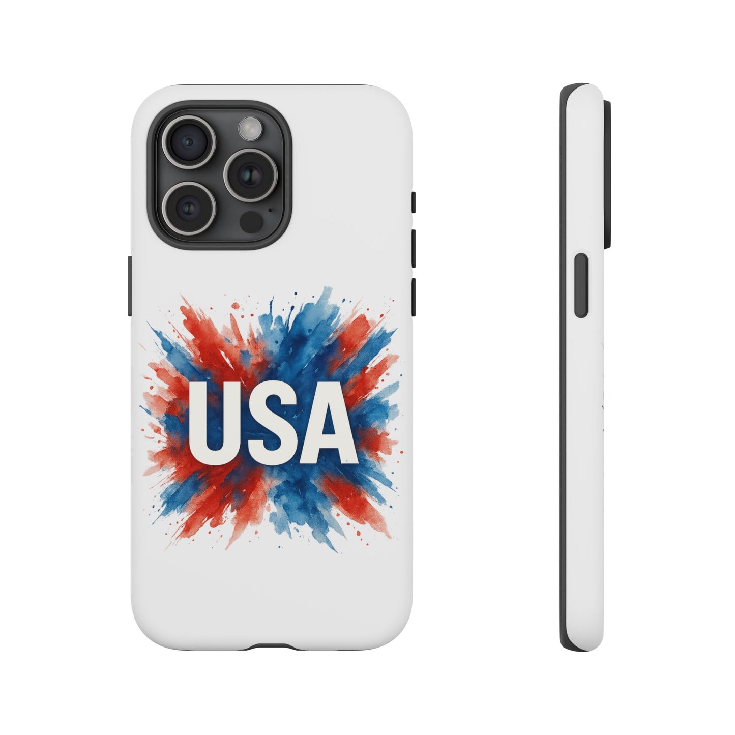 USA Splash iPhone Case - Patriotic Red White Blue Tough Cover, Dual-Layer Protection, 4th of July Memorial Day Gift