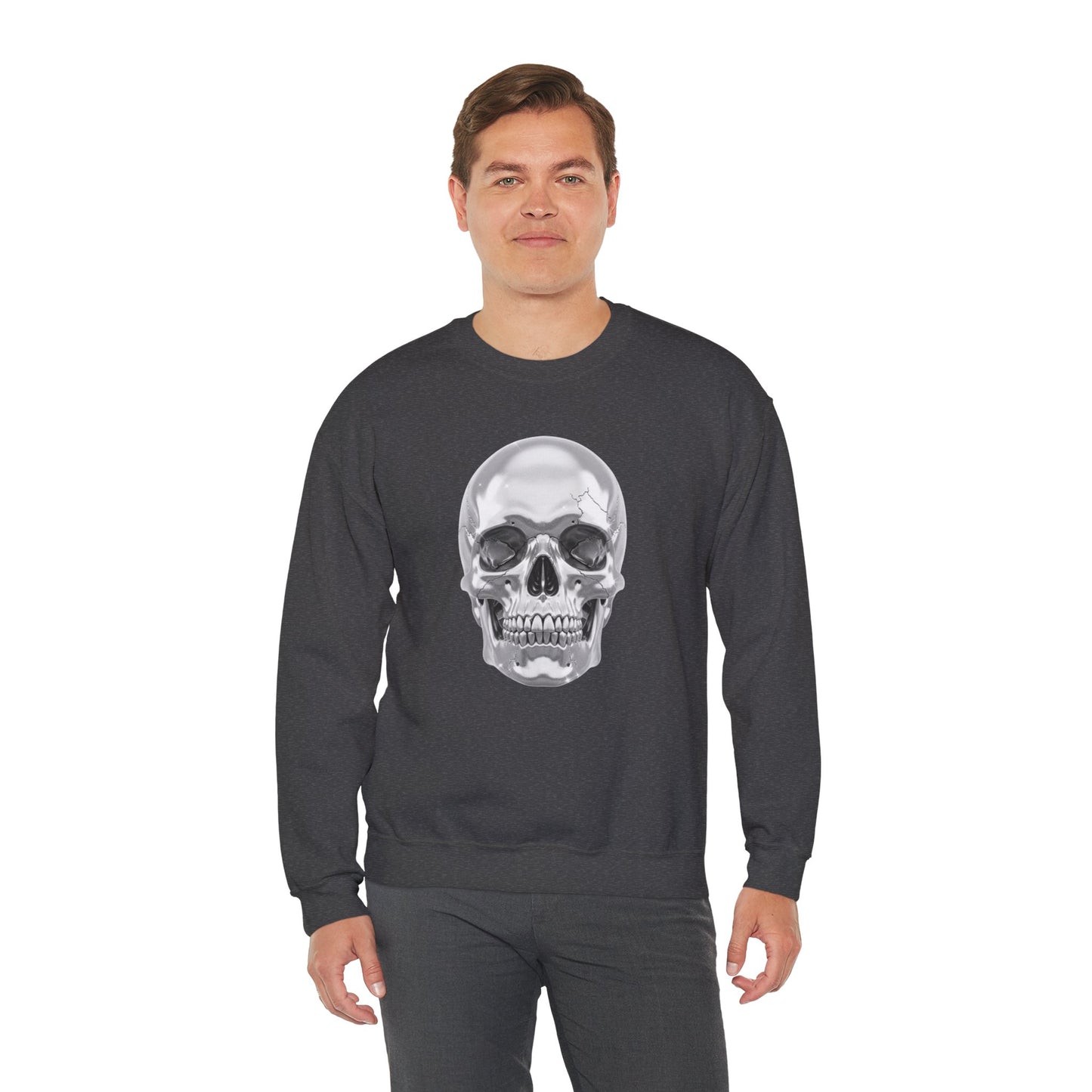 Silver Skull Sweatshirt, Gothic Skull Crewneck, Retro Skull Sweatshirt, Vintage Skull Graphic, Halloween Rock Pullover