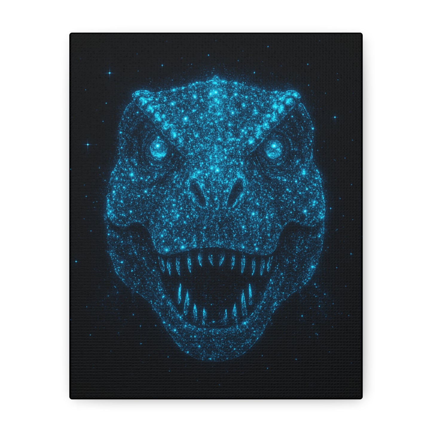 T-Rex Canvas Art - Blue Bioluminescent Particles Dinosaur Wall Decor, Modern Sci-Fi Bedroom Print, Kids and Adult Room Art Gift