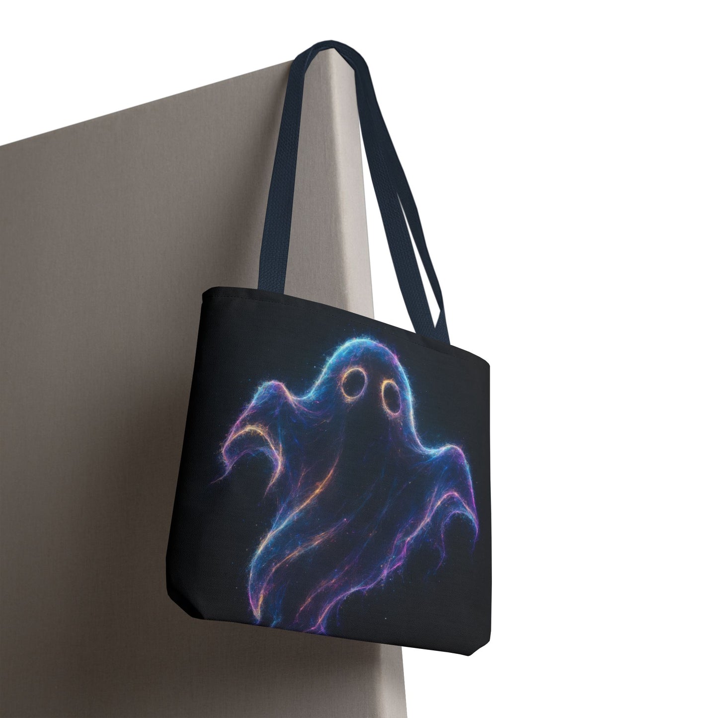 Neon Ghost Tote Bag, Spooky Halloween Canvas Tote, Glowing Cosmic Ghost Design Bag, Reusable Trick Or Treat Tote, Gothic Gift Accessory