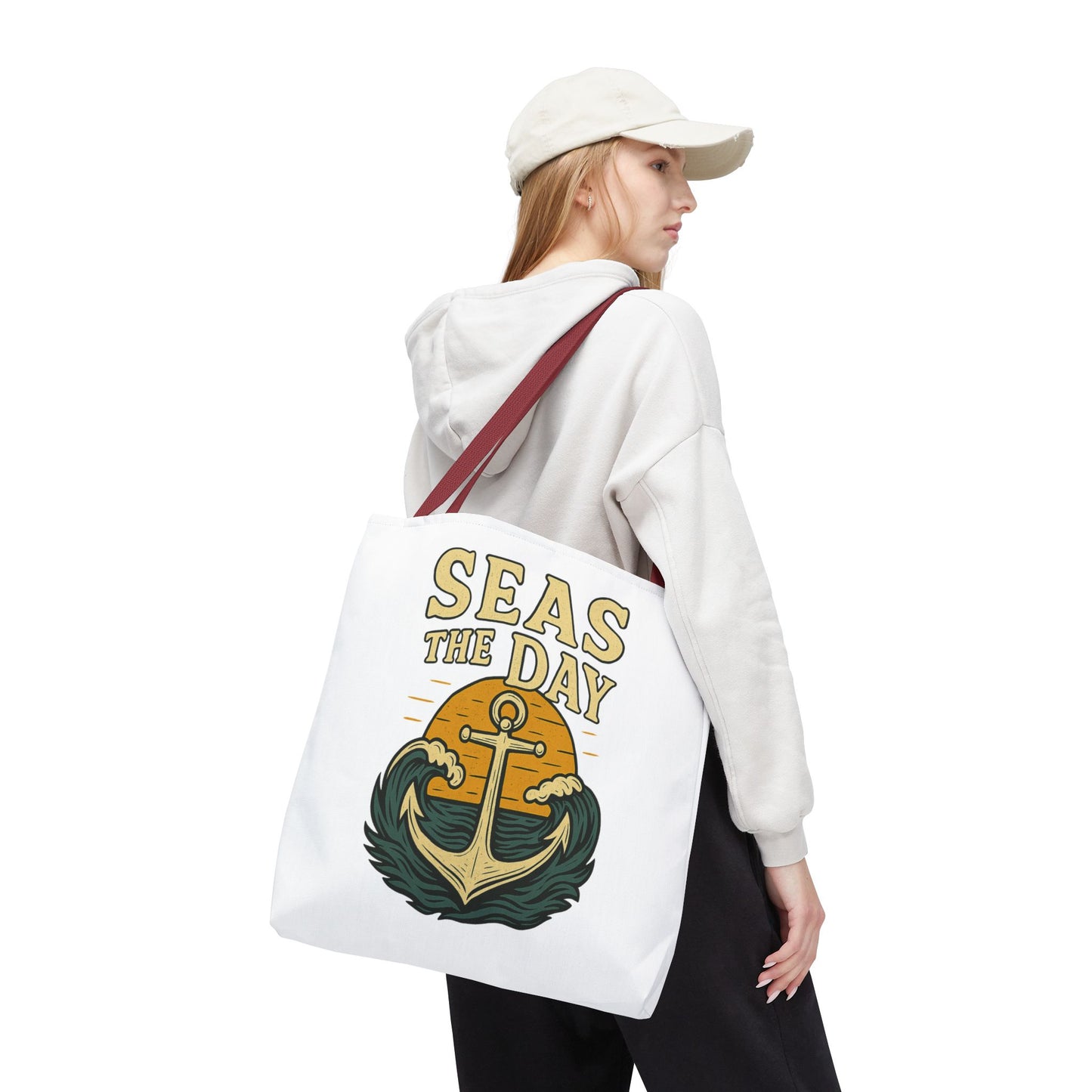 "Seas the Day" Nautical Tote Bag – Funny Beach Quote Canvas Bag with Anchor | Coastal Gift Idea for Summer, Travel, or Daily Use