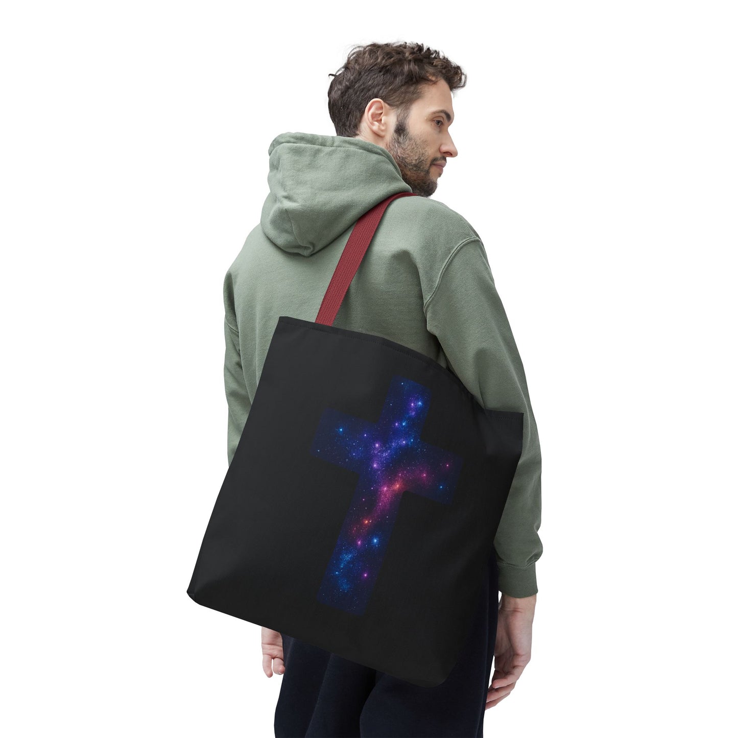Galaxy Cross Tote Bag – Christian Faith Bag, Inspirational Reusable Shopper, Spiritual Gift for Women & Men, Religious Church Bag