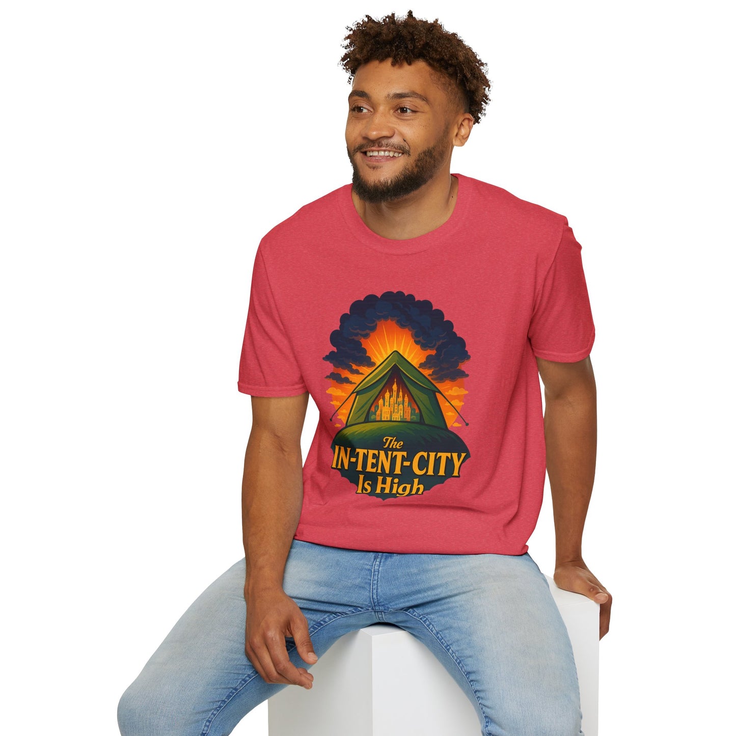 In-Tent-City Is High Camping Tee | Retro Tent Graphic T-Shirt for Hikers & Campers | Funny Outdoorsy Gift | Vintage Style Unisex Tee