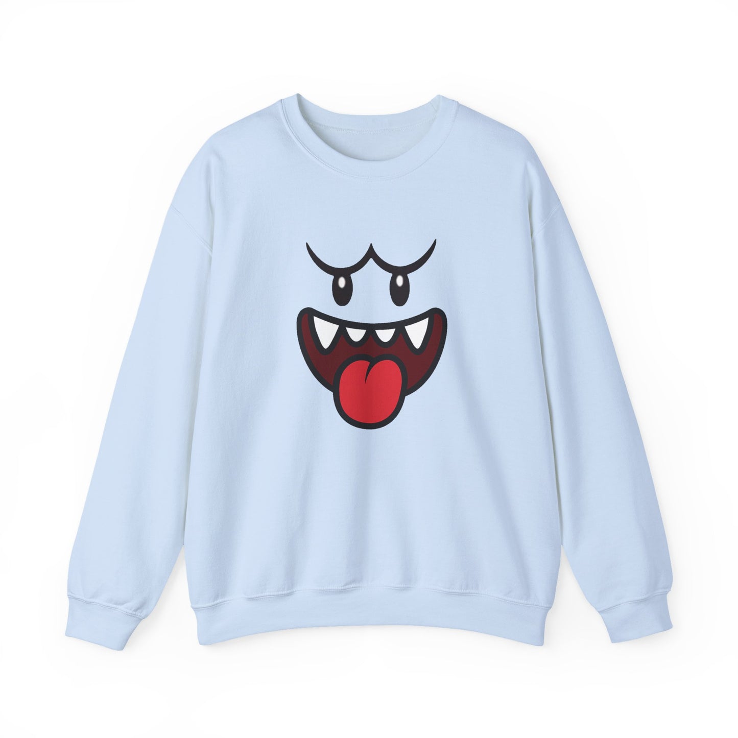 Spooky Grin Sweatshirt, Cartoon Ghost Face Crewneck, Halloween Grinning Ghost Sweatshirt, Cute Monster Smile Pullover, Spooky Season Graphic Sweat