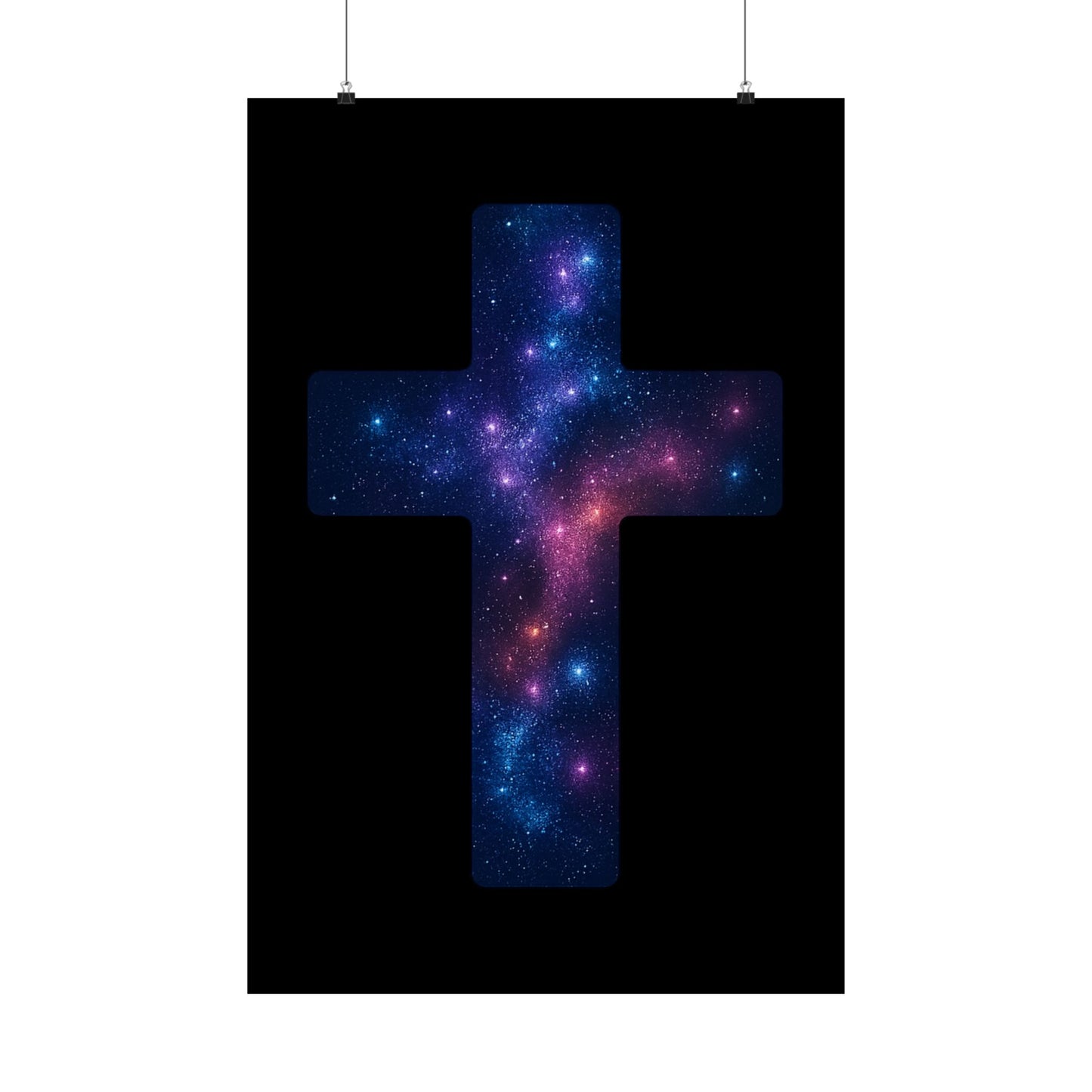 Vertical Poster - Galactic Cross Design Christian Poster Spiritual Decor Religious Art Faith Based Decoration Gift for Believers