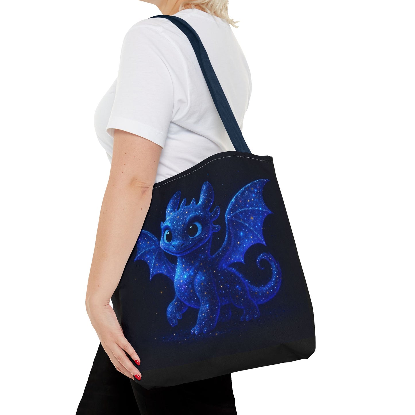Galaxy Dragon Tote Bag, Cosmic Blue Dragon Shoulder Bag With Starry Night Design, Fantasy Art Reusable Tote For Gifts And Everyday Use