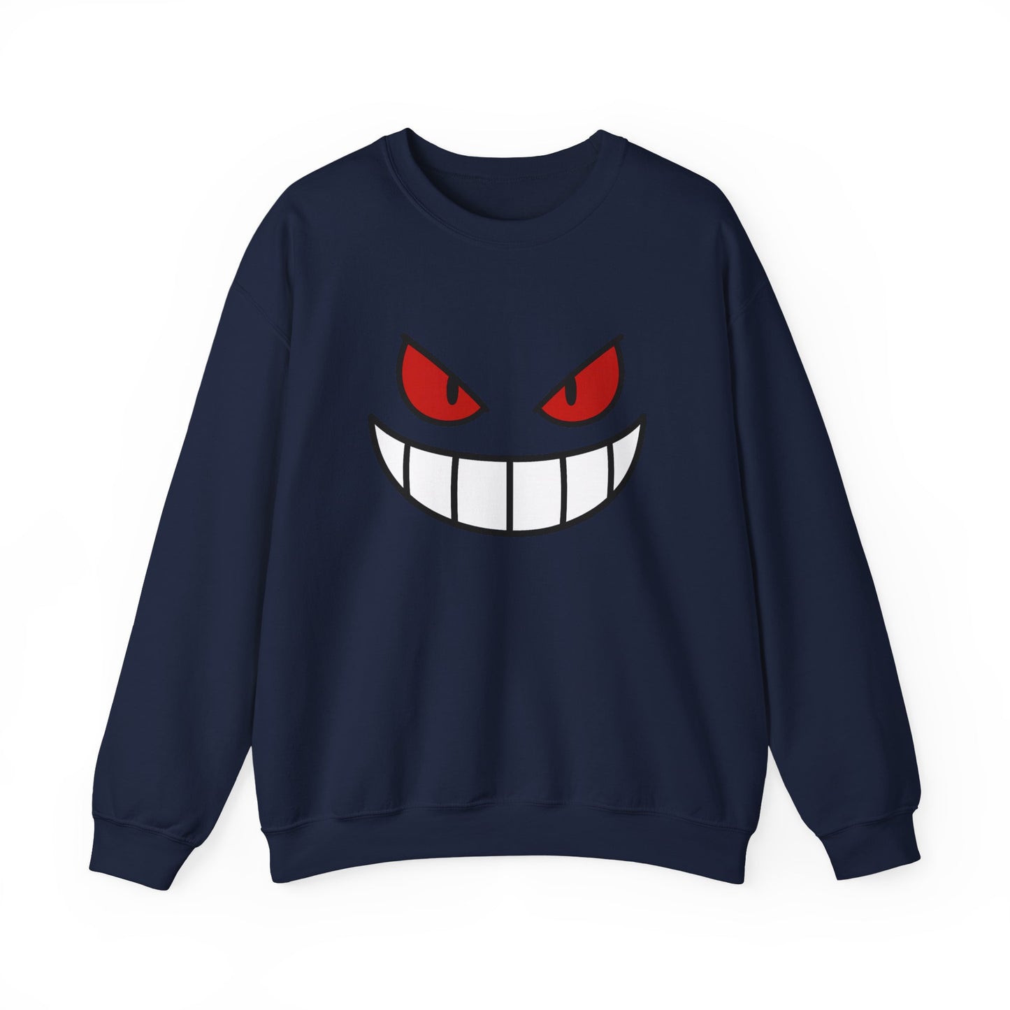 Evil Grin Sweatshirt, Creepy Skull Face Crewneck, Spooky Halloween Pullover, Dark Grinning Ghost Tee, Unisex Scary Smile Sweatshirt