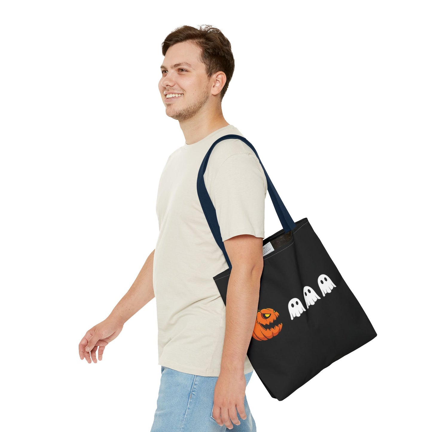 Halloween pumpkin ghost tote bag, spooky trick or treat canvas bag, ghost pumpkin design reusable tote, spooky season gift tote