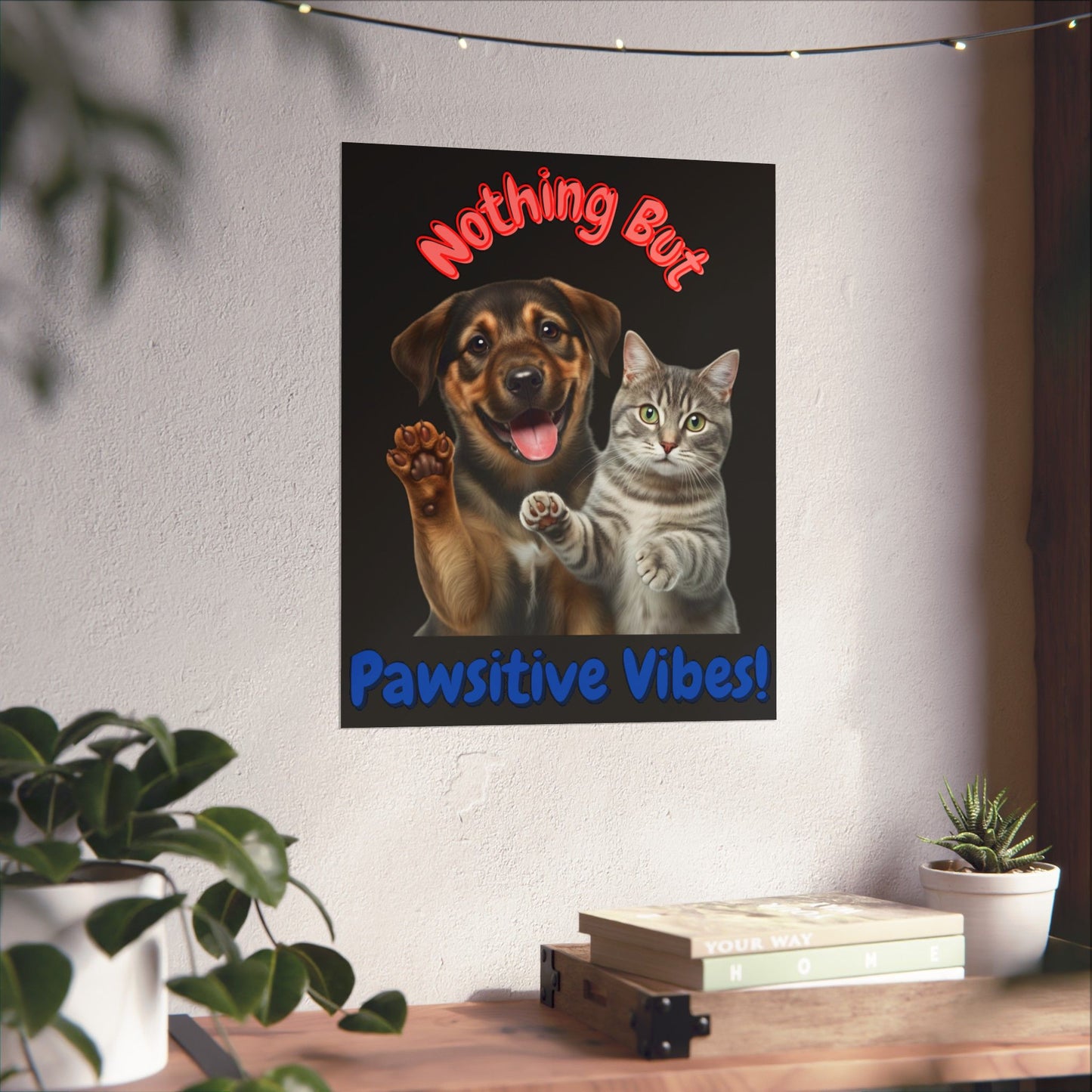 Vertical Poster - Nothing But Pawsitive Vibes Cat Dog Pun