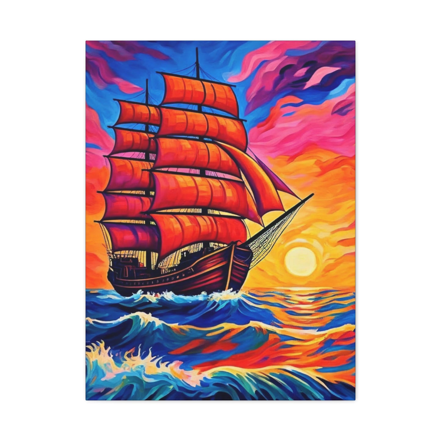 Canvas Art - Ship Sailing at Sunset