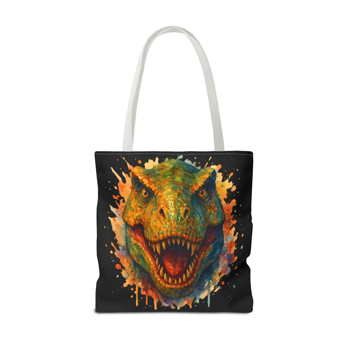 T-Rex Watercolor Tote Bag - 100% Polyester Canvas, Vibrant Dinosaur Art Bag, Reusable Beach-Market Tote, Dino Lover Gift, Bold Style