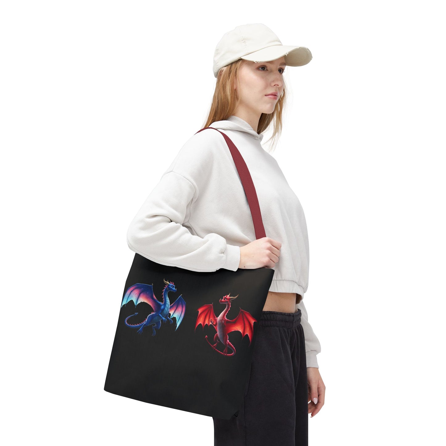 Double-Sided Fantasy Dragon Tote Bag - Cute Green & Blue-Red Dragons, Eco Canvas Book Lover Gift, Reusable Shopping Tote