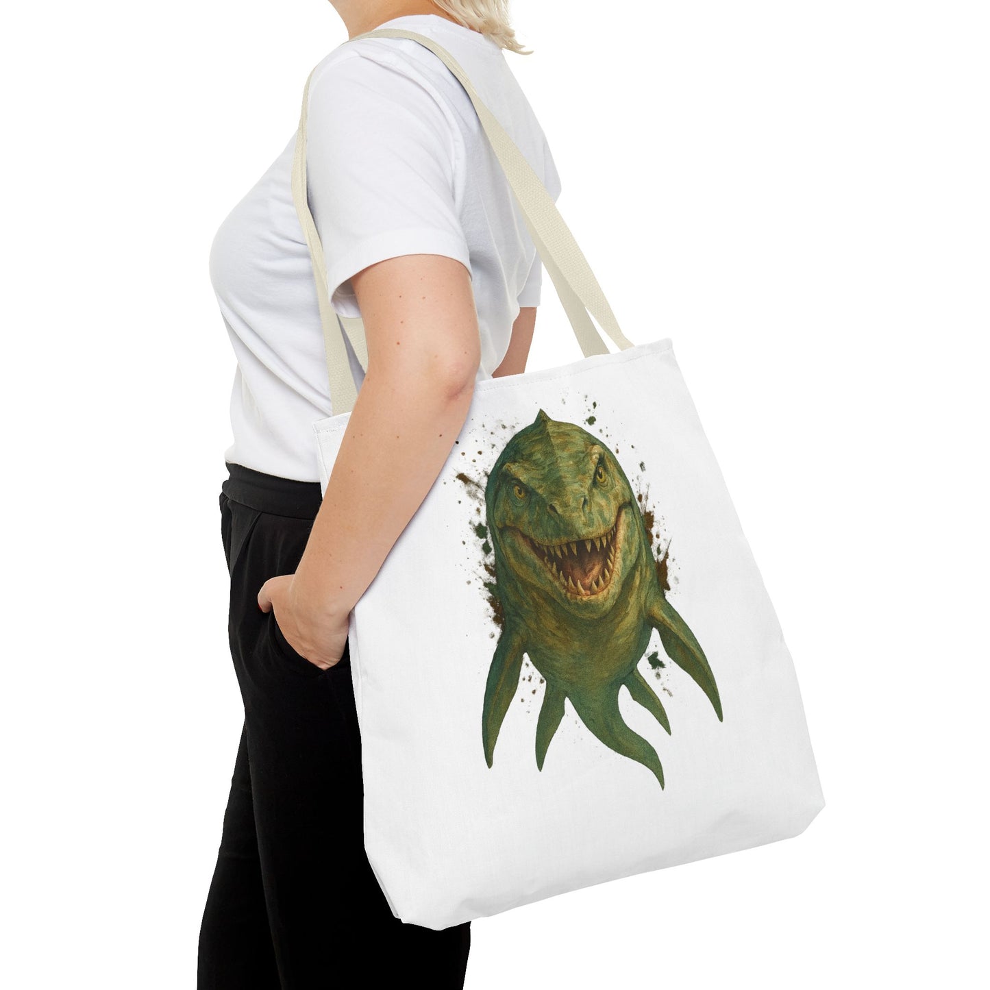 Watercolor Mosasaurus Tote Bag - Prehistoric Sea Monster Art, Dinosaur Ocean Reptile Gift, Eco Canvas Bag for Dino and Marine Fans