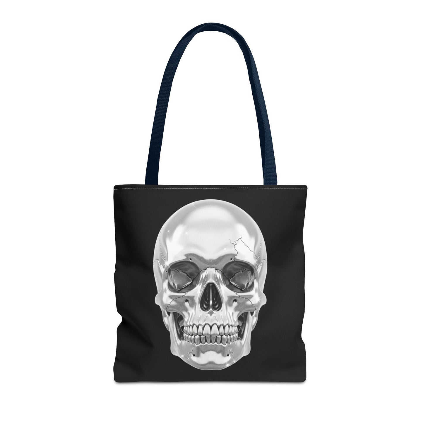 Chrome Skull Tote Bag, Gothic Halloween Canvas Tote, Metallic Skull Design Bag, Spooky Season Accessory, Skull Gift Tote For Horror Fans