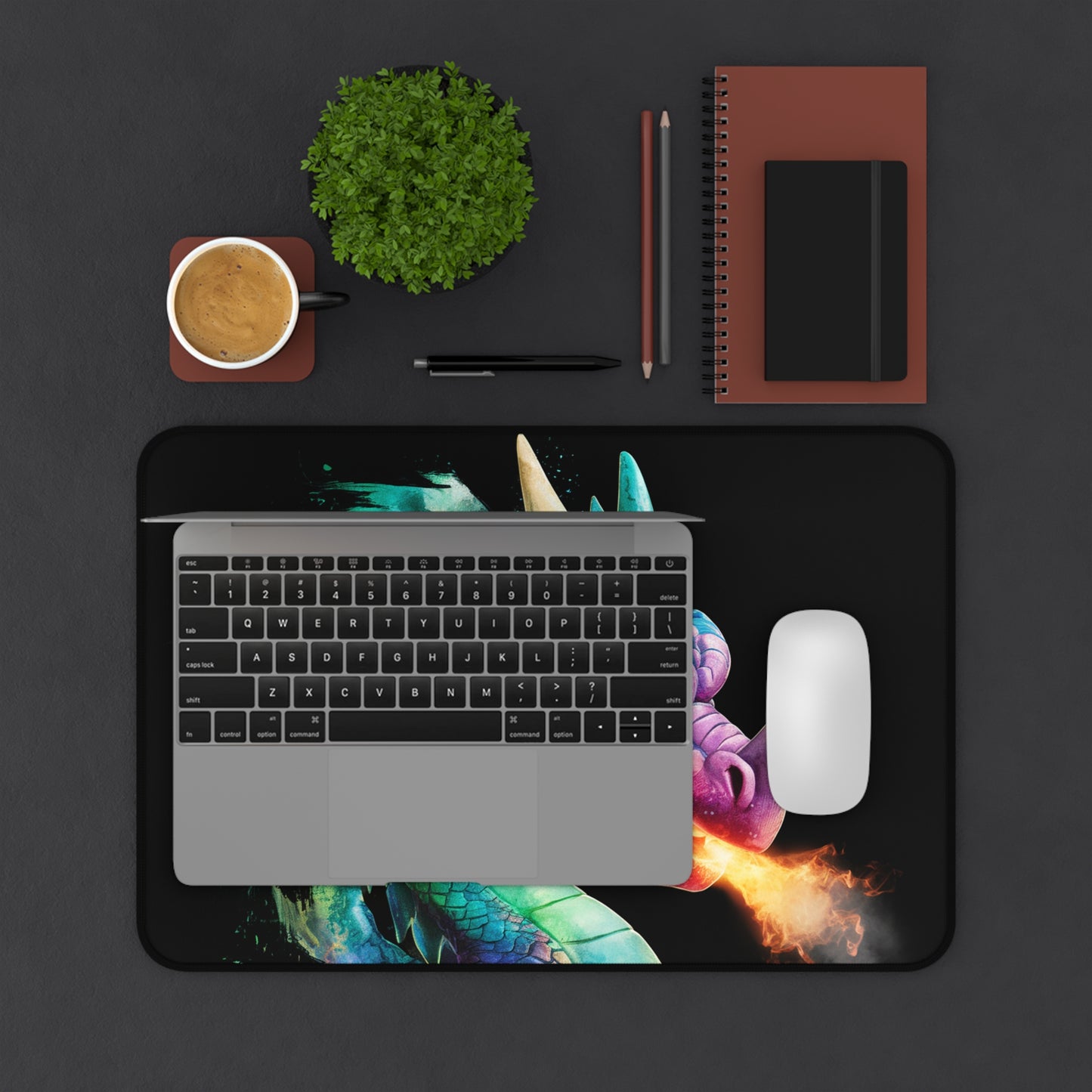 Fantasy Dragon Desk Mat & Gaming Mouse Pad | Colorful Fire-Breathing Dragon Office & Gaming Desk Accessory | Gift for Gamers