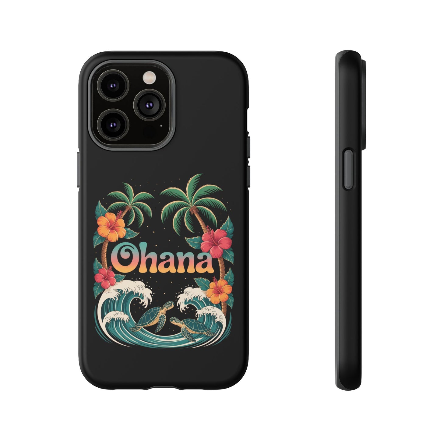 Tropical Ohana iPhone Case - Beach Vibes Cover with Palms, Hibiscus and Turtles - Rugged and Glossy Summer Phone Protector