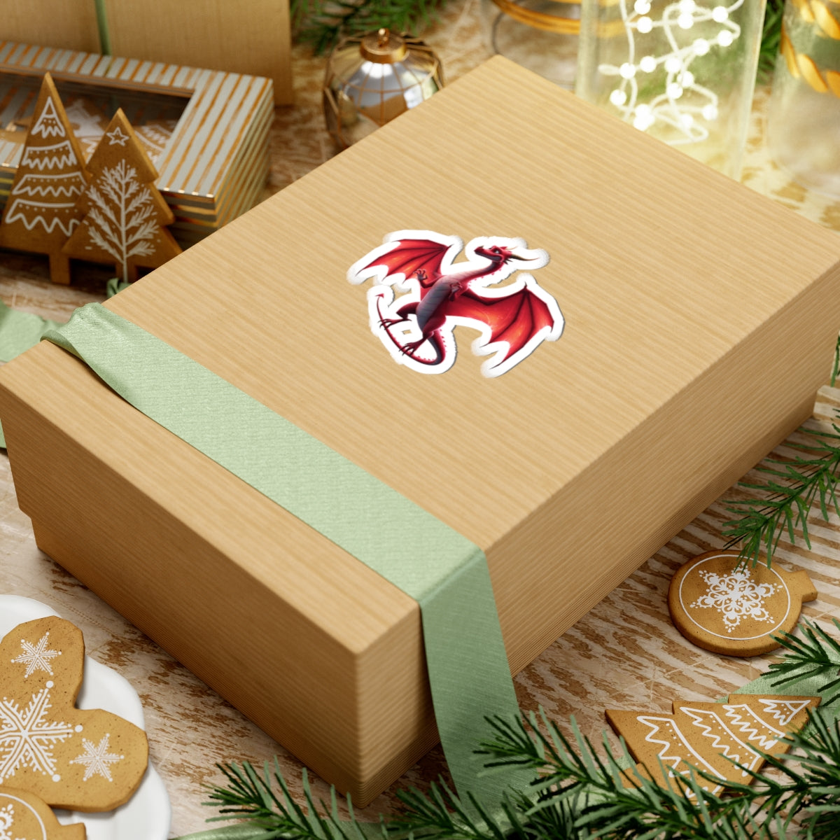 Red Dragon Vinyl Kiss-Cut Sticker - Waterproof Fantasy Decal for Laptops, Planners, Skateboards | Cute Mythical Creature Gift with Gloss
