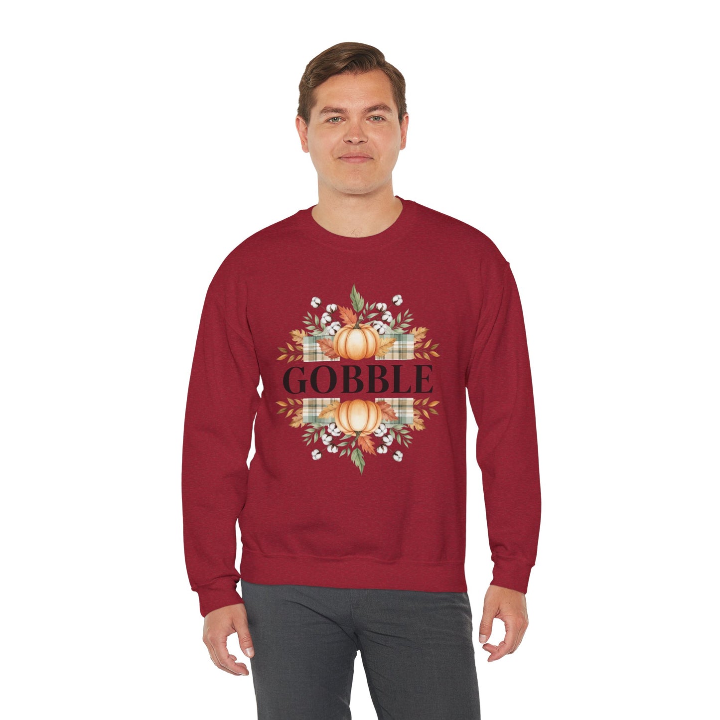 Gobble Turkey Sweatshirt, Thanksgiving Gobble Crewneck, Autumn Pumpkin Leaves Pullover, Fall Graphic Sweatshirt, Cozy Turkey Shirt