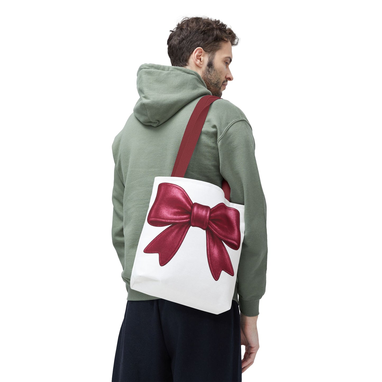 Chic Red Bow Tote Bag – Cute Girly Gift for Her, Fashionable White Bag with Red Handles, Kawaii Aesthetic Purse, Everyday Style