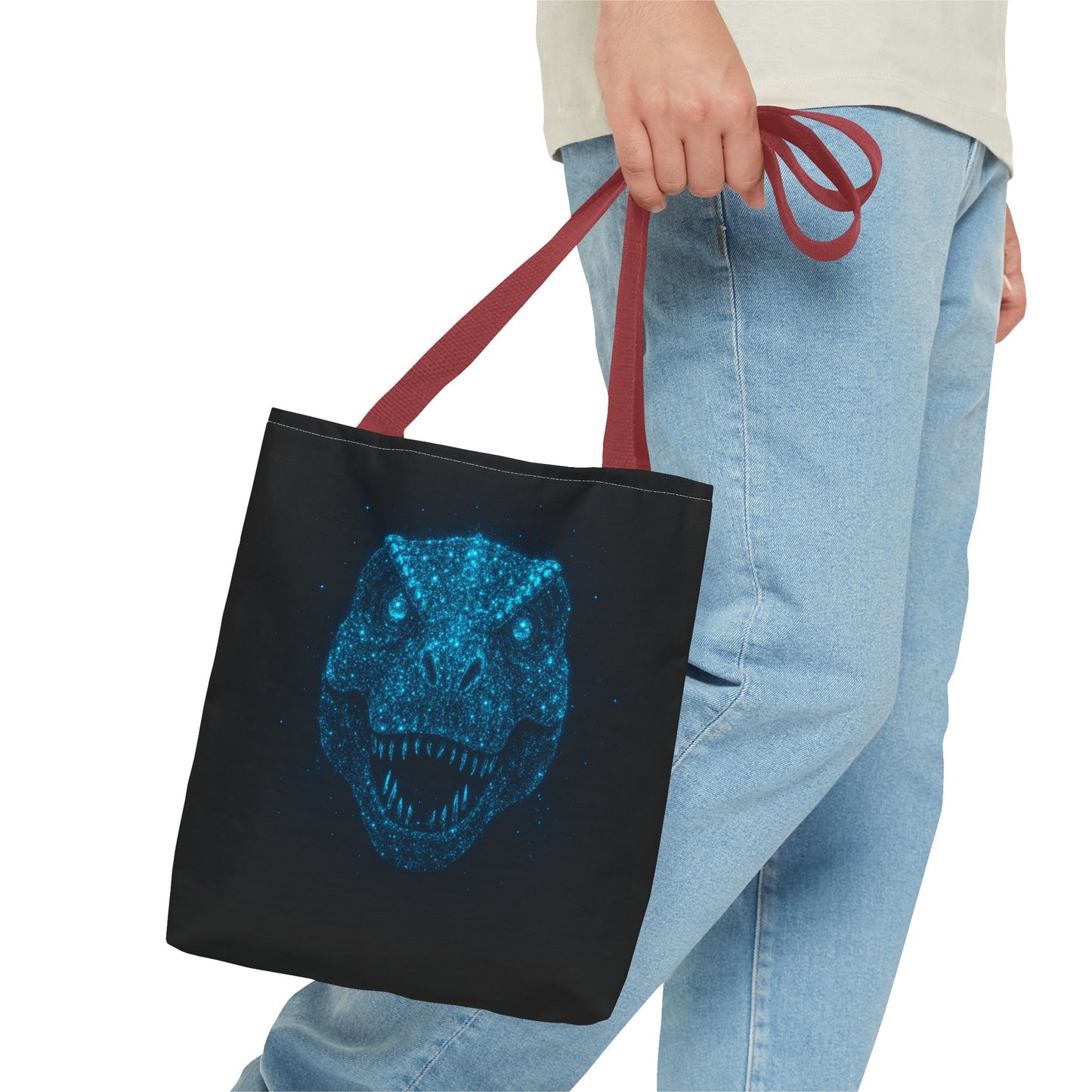 Bioluminescent Dino Tote Bag | Retro T-Rex Galaxy Canvas Shopper - Eco AOP Tote, Ocean Glow Dinosaur Art, Gift for Paleontology Fans