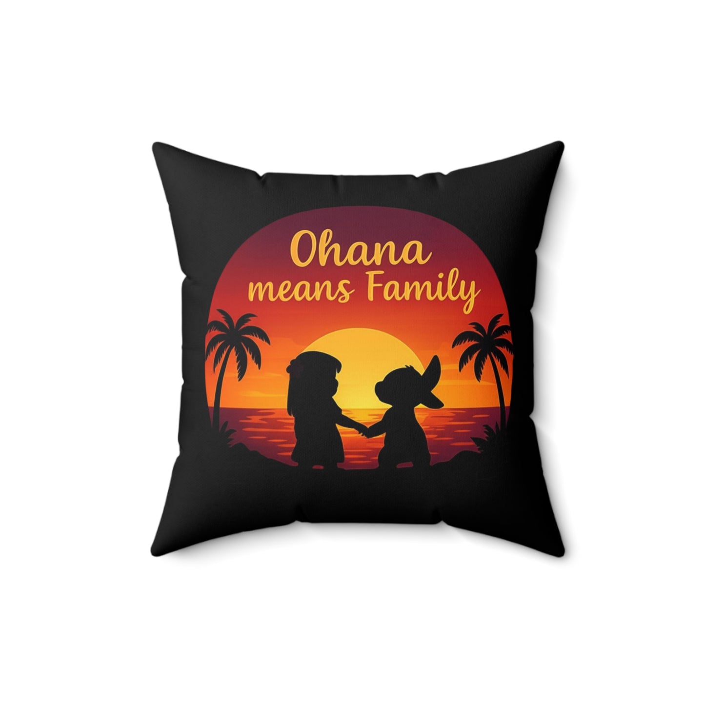 Ohana Means Family Pillow – Tropical Throw Pillow, Hawaiian Sunset Decor, Cute Disney-Inspired Gift, Tropical Couch Accent
