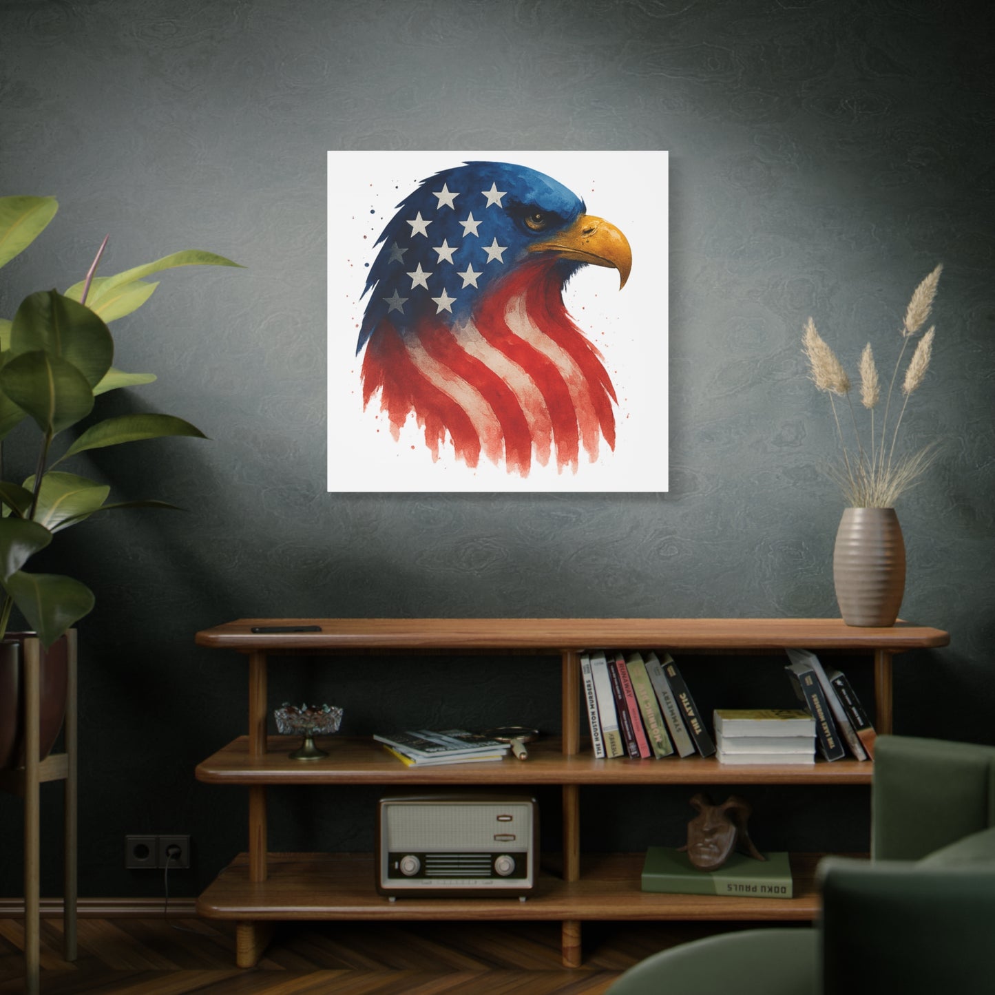 Patriotic Eagle Canvas Wall Art - American Flag Eagle Print - 4th of July Decor, USA Home and Office Gift - Ready to Hang Canvas Art