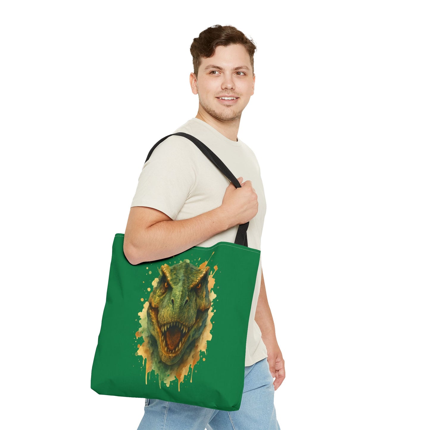 Watercolor T-Rex Tote Bag - Eco Canvas Dino Shopper, Dinosaur Lover Gift, Book Bag, Reusable Grocery Tote - Aesthetic Paleontology Art