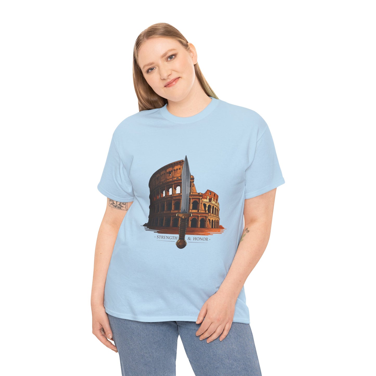 Strength & Honor Gladiator Shirt – Roman Colosseum Sword Graphic Tee – Ancient Rome History T-Shirt for Gladiator & Travel Fans