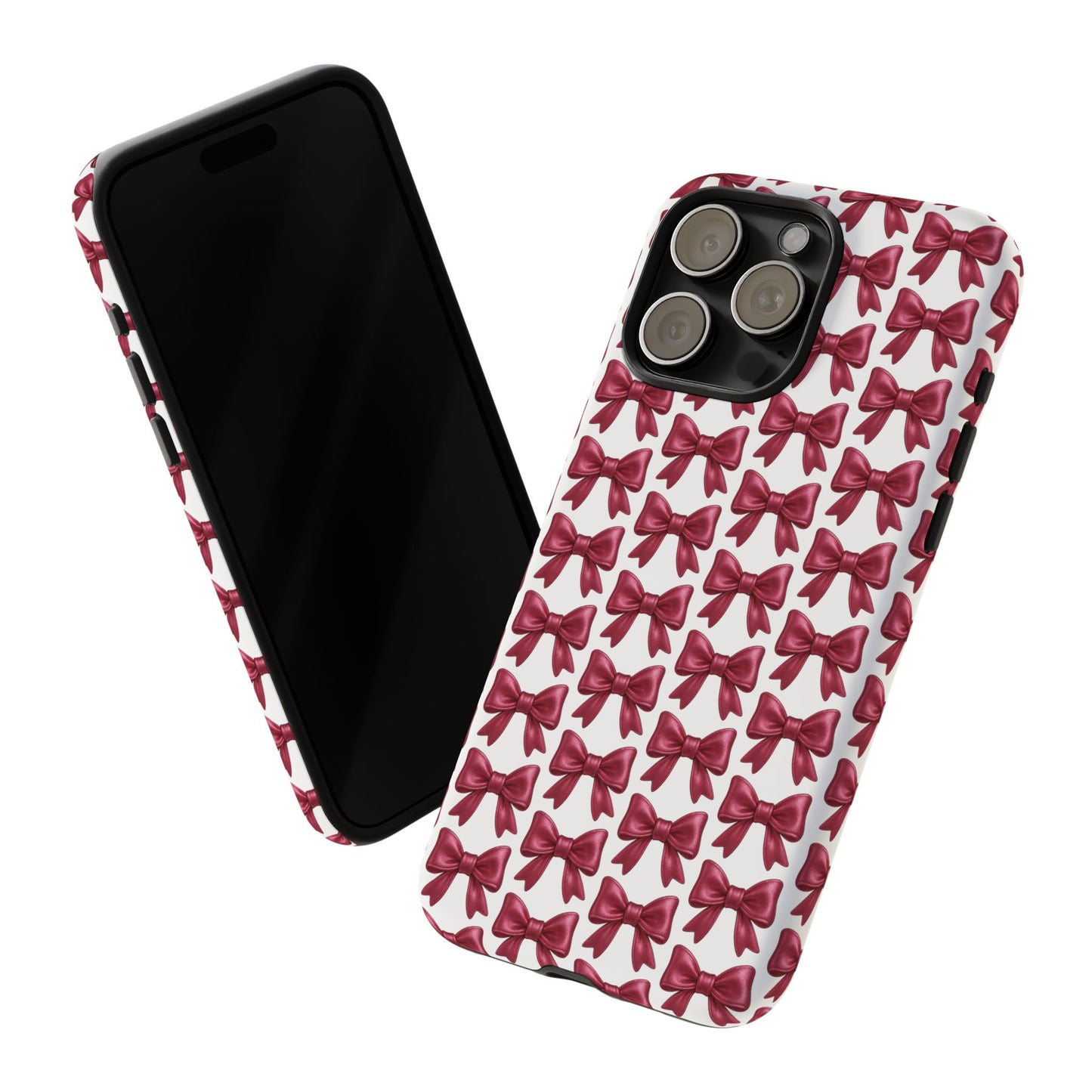 Coquette Bow iPhone Case - Burgundy Ribbon Pattern Phone Cover, Girly Aesthetic Accessory, Cute Gift for Her