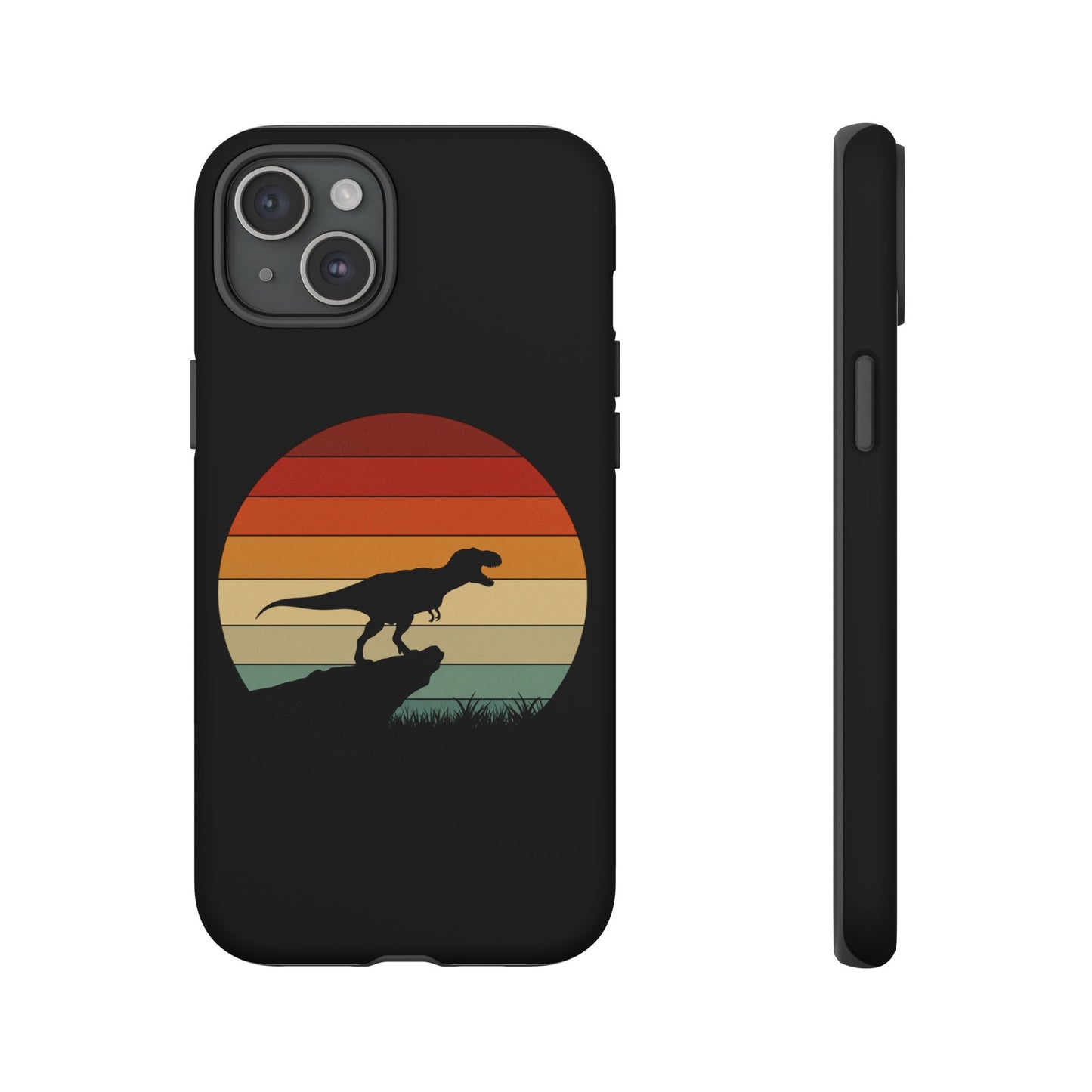 Retro Sunset Dinosaur iPhone Case | T‑Rex Silhouette Vintage Phone Cover for iPhone 14/15/16 Pro | Aesthetic Dinosaur Gift