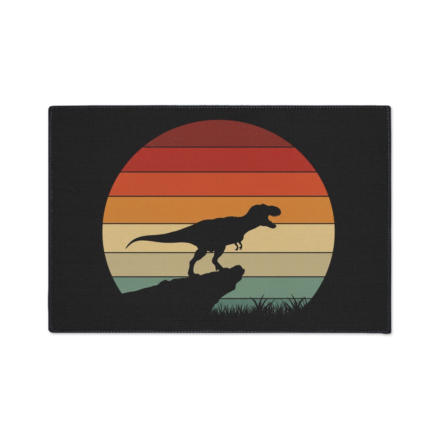 Retro T-Rex Sunset Floor Mat | Heavy Duty Playroom Rug - Non-Slip Dinosaur Entrance Mat for Kids Room, Home, Nursery Decor