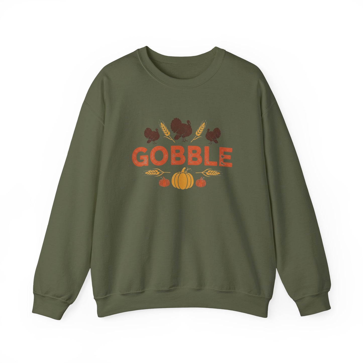 Gobble Turkey Sweatshirt, Thanksgiving Pumpkin Crewneck, Autumn Wheat & Turkey Graphic Pullover, Cozy Fall Family Turkey Day Shirt