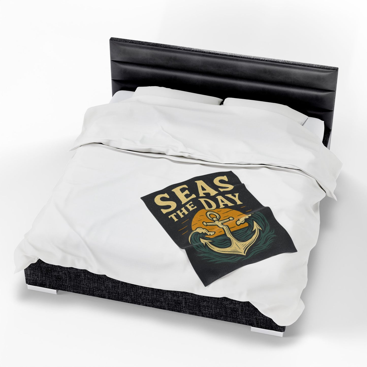 Seas the Day Blanket – Nautical Anchor Throw, Coastal Fleece Blanket, Ocean Sunset Gift