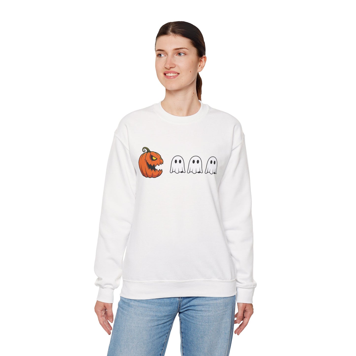 Pumpkin Ghost Sweatshirt, Funny Halloween Crewneck, Spooky Ghost Sweater, Cute Pumpkin Sweatshirt, Fall Outfit, Scary Face Sweatshirt