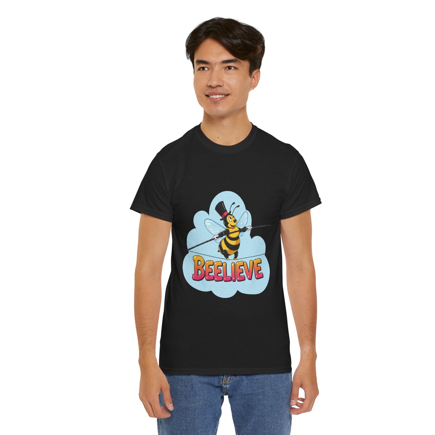 “Beelieve” Bee Pun T‑Shirt | Cute Bee Graphic Tee | Inspirational Pun Shirt | Funny Nature Lover Gift | Bee Belief Positive Vibes Tee