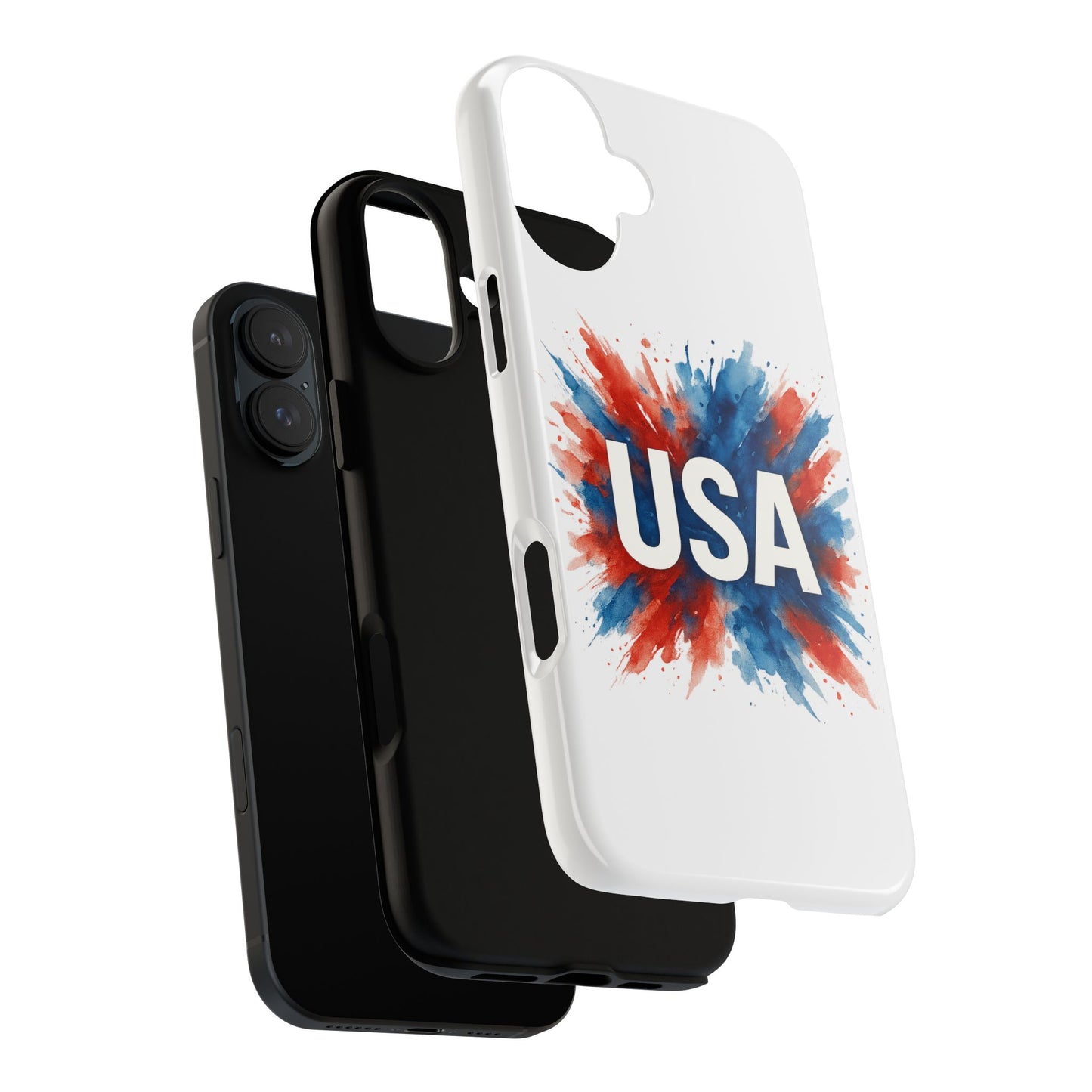 USA Splash iPhone Case - Patriotic Red White Blue Tough Cover, Dual-Layer Protection, 4th of July Memorial Day Gift