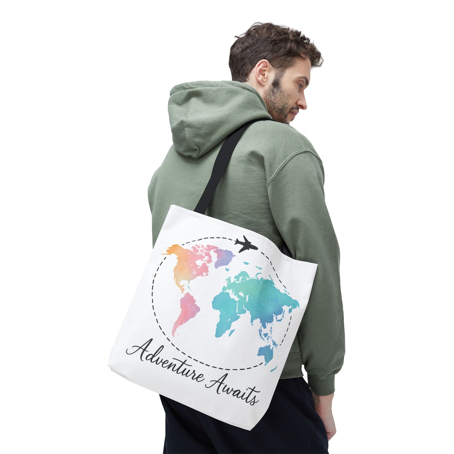 Adventure Awaits Watercolor World Map Tote Bag | Travel Canvas Tote | Wanderlust Gift, Beach, Camping, Airport Carryall, Eco-Friendly