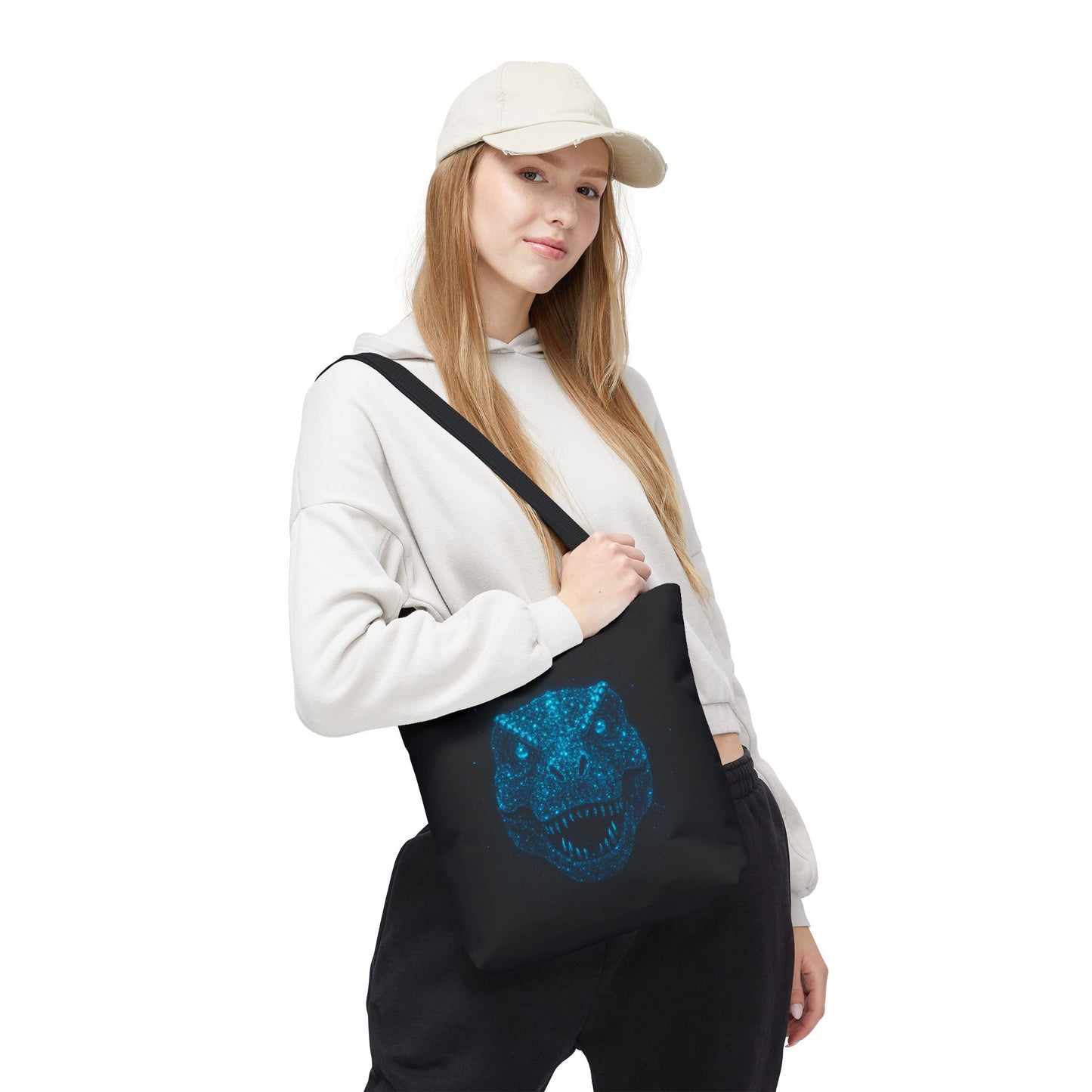 Bioluminescent Dino Tote Bag | Retro T-Rex Galaxy Canvas Shopper - Eco AOP Tote, Ocean Glow Dinosaur Art, Gift for Paleontology Fans