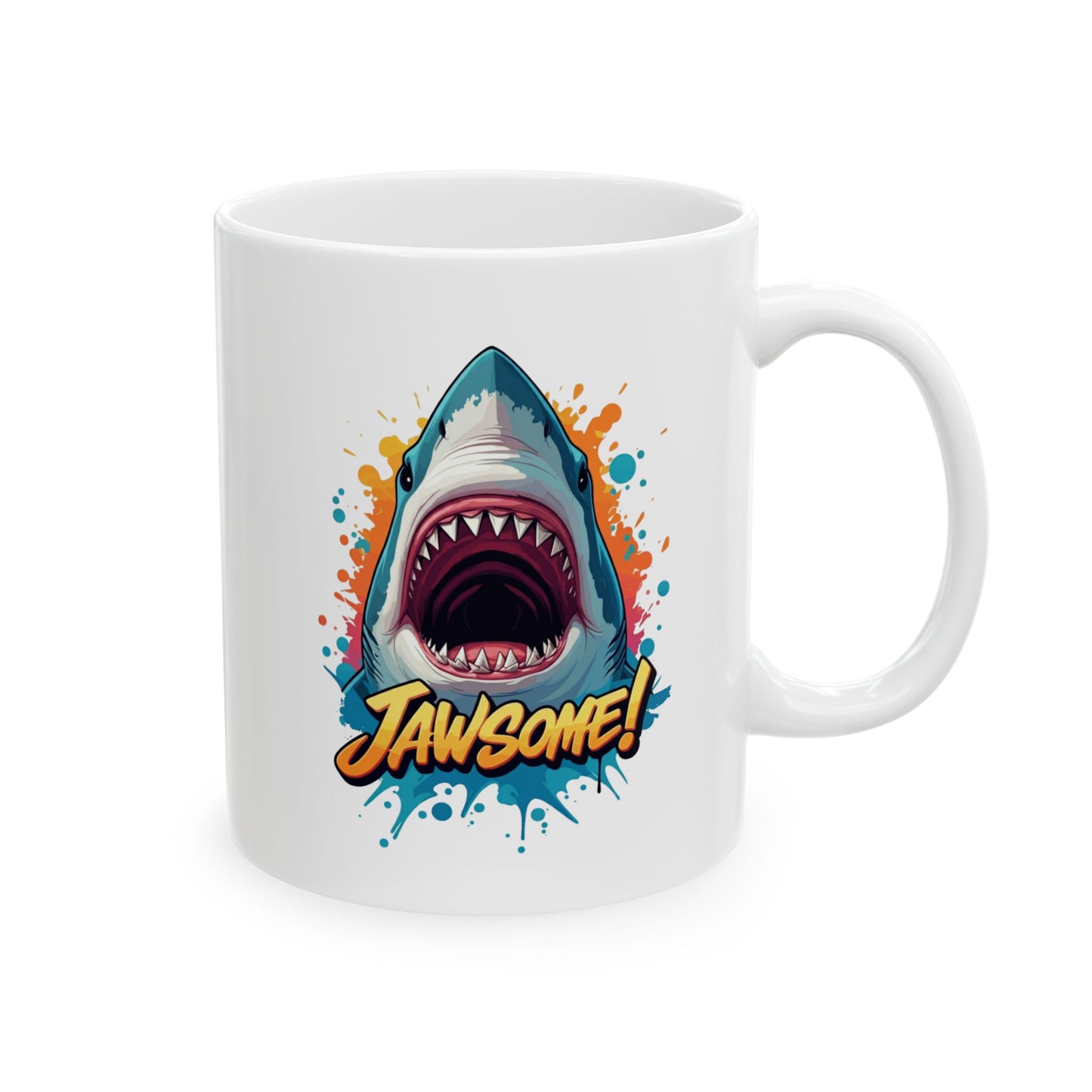 “JAWSOME!” Shark Mug | Funny Shark Coffee Mug | Punny Ocean Lover Gift | Shark Lover Cup | Bold Marine Art Mug | Unique Animal Pun Mug