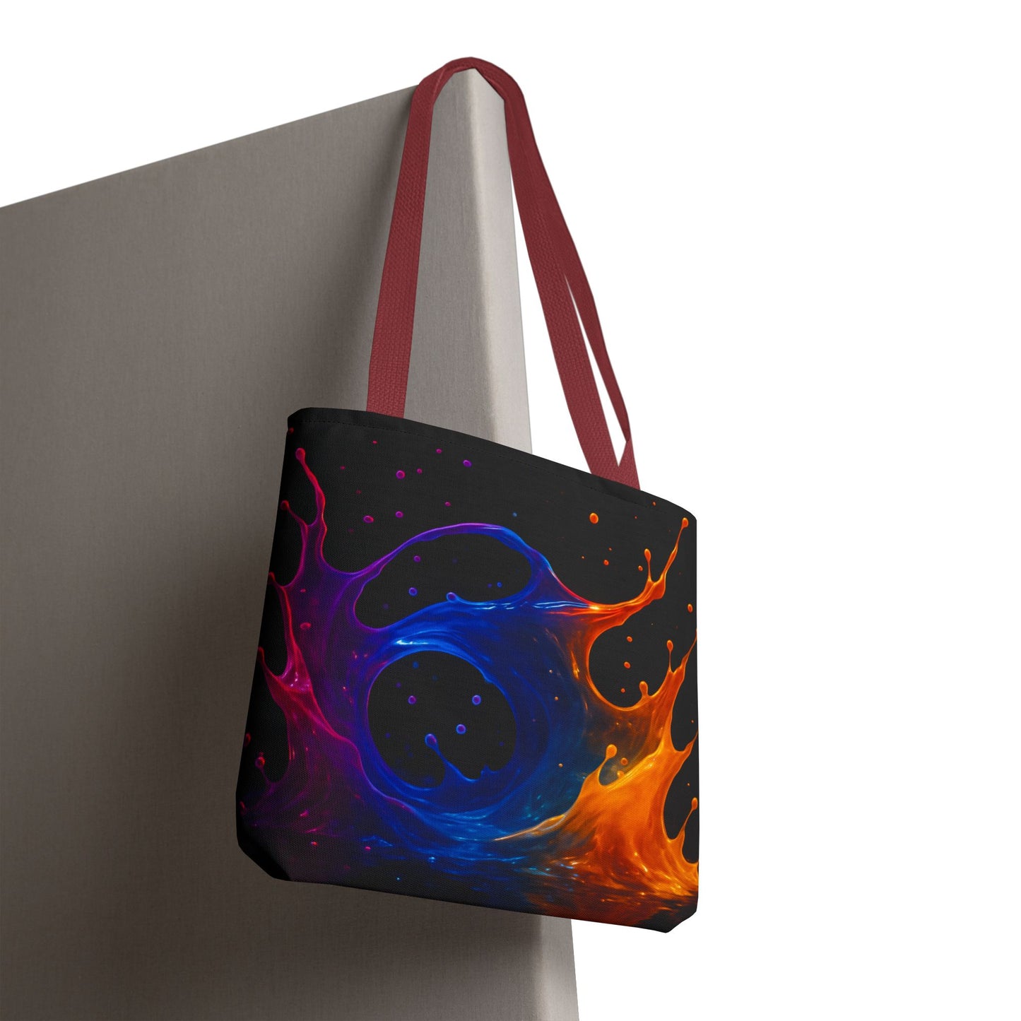 Elemental Fusion Tote Bag, Fire And Water Abstract Art Design, Vibrant Blue And Orange Splash Reusable Tote For Artists, Travel, And Everyday Use