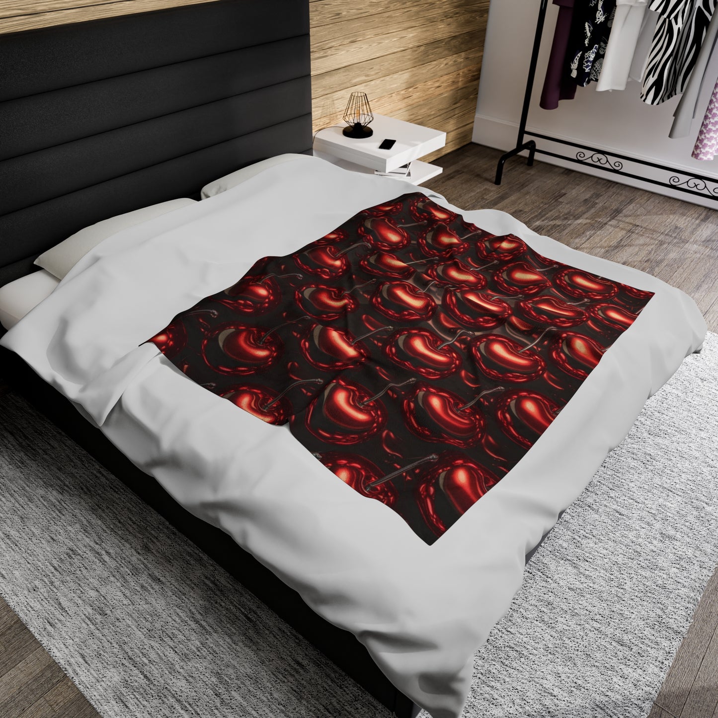 Plush Blanket with Shiny Cherry Design