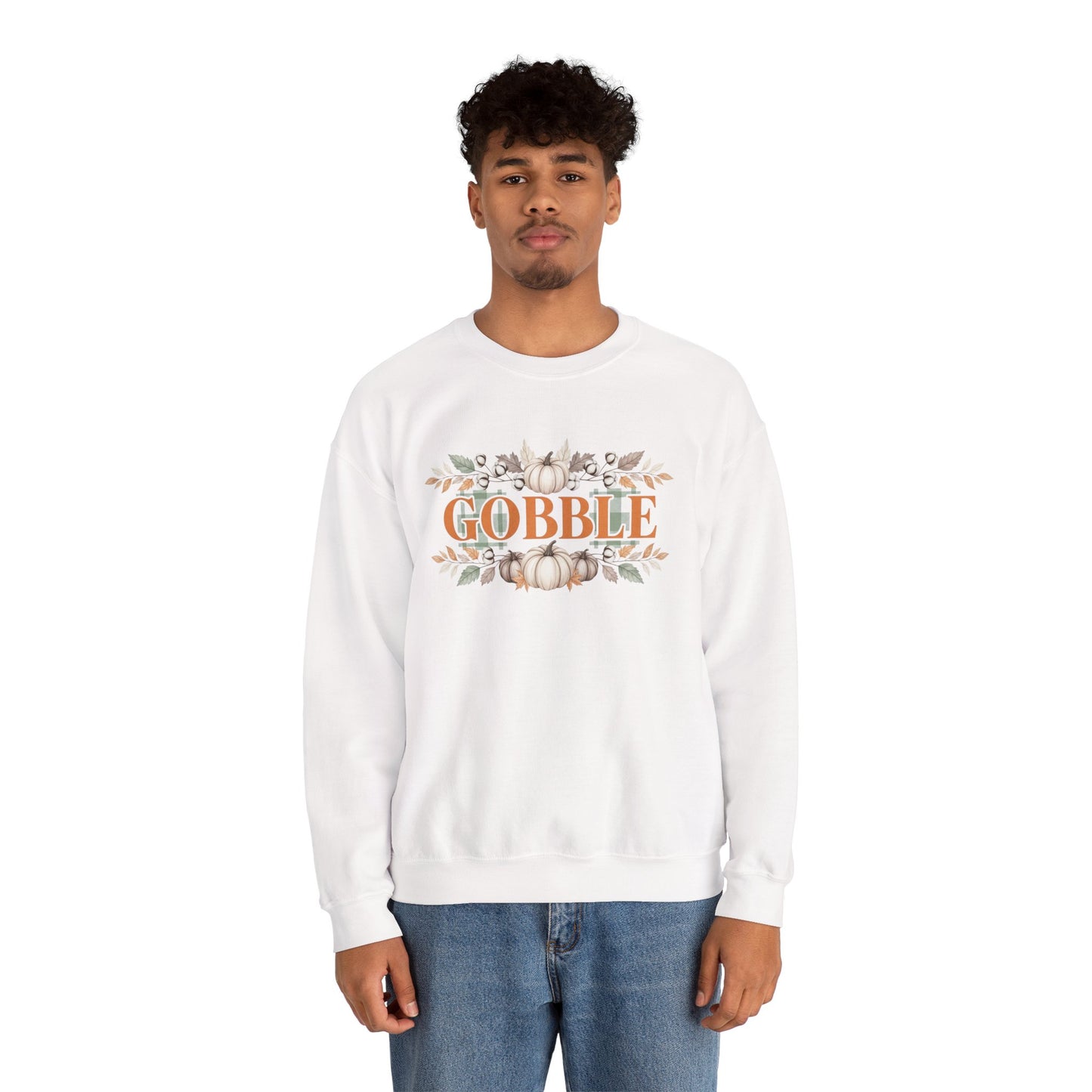 Gobble Thanksgiving Sweatshirt, Neutral Fall Pumpkin Crewneck, Autumn Cotton Stems Leaves Pullover, Cozy Rustic Thanksgiving Top
